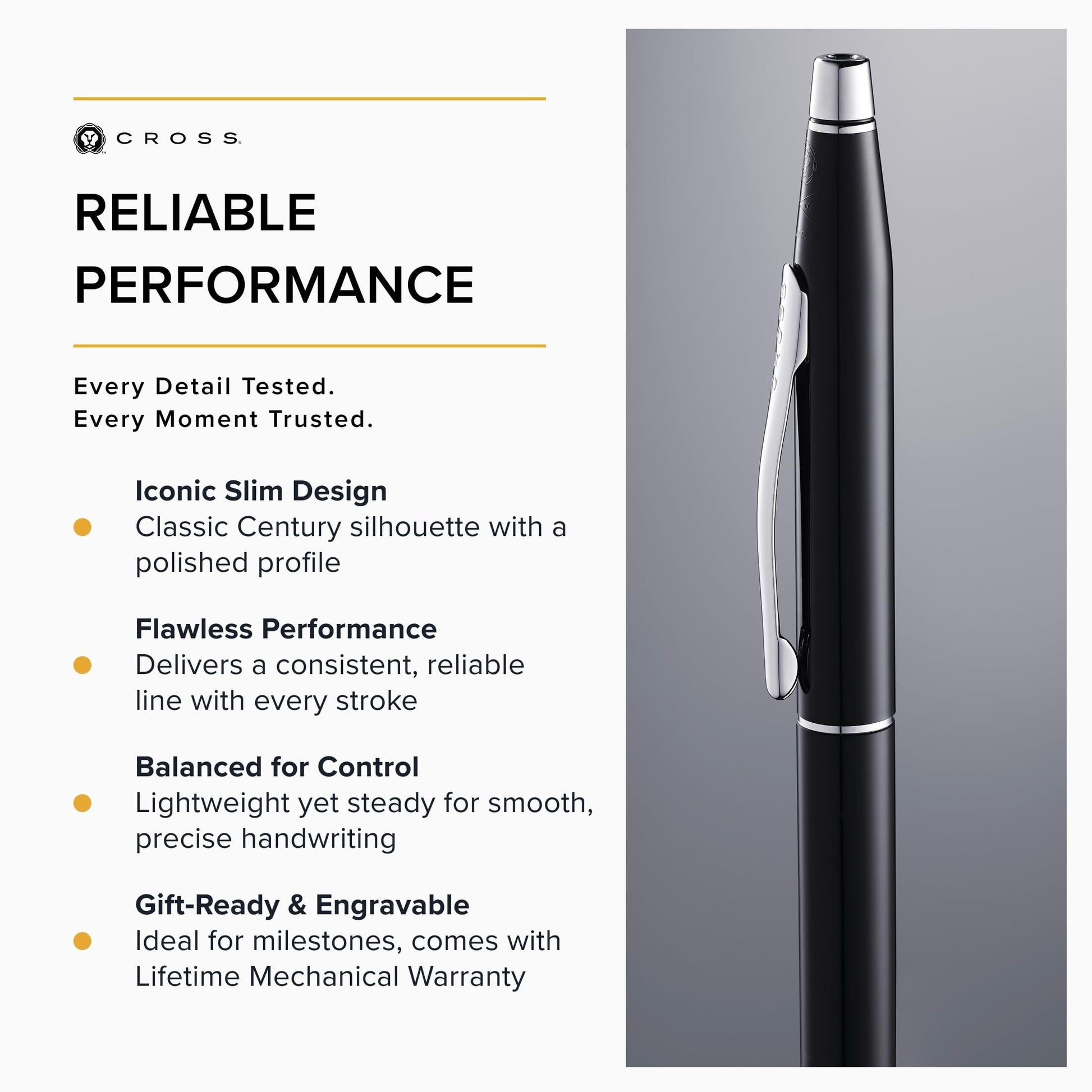 Cross Classic Century Black Lacquer Ballpoint Pen, Medium Point, Black Ink