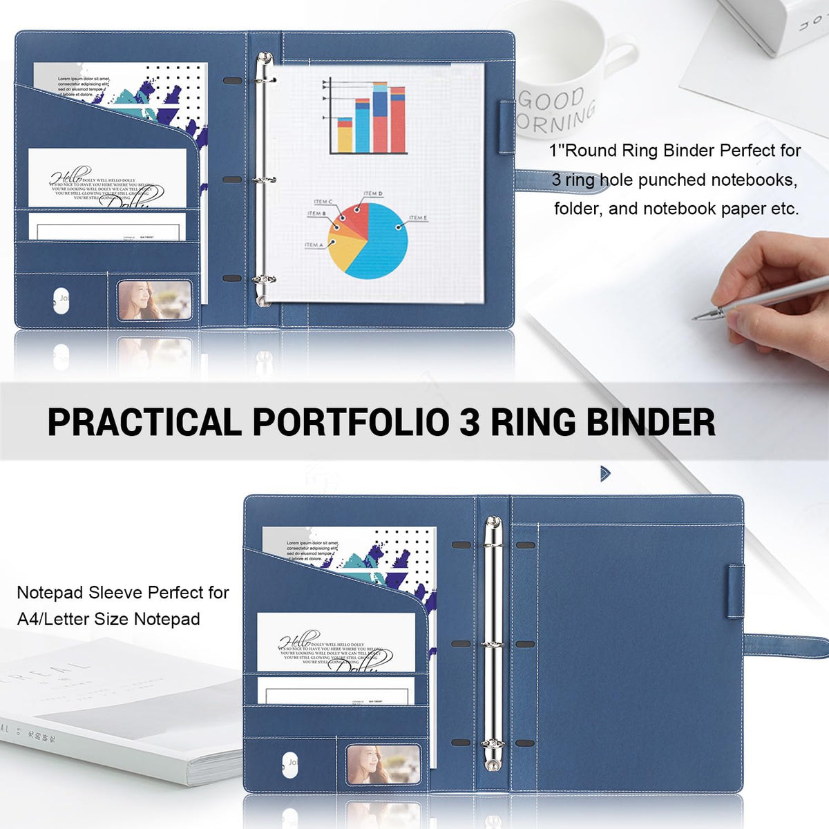 Toplive Padfolio 3 Ring Binder Organizer Business Portfolio Folder for Women, A4/ Letter Size PU
