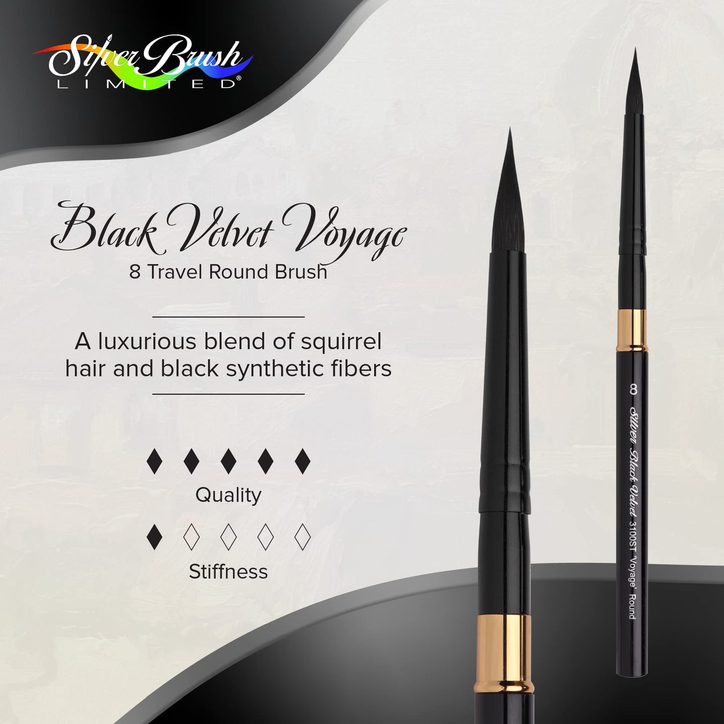 Silver Brush Limited Black Velvet Voyage Round Watercolor Brush, Size 8