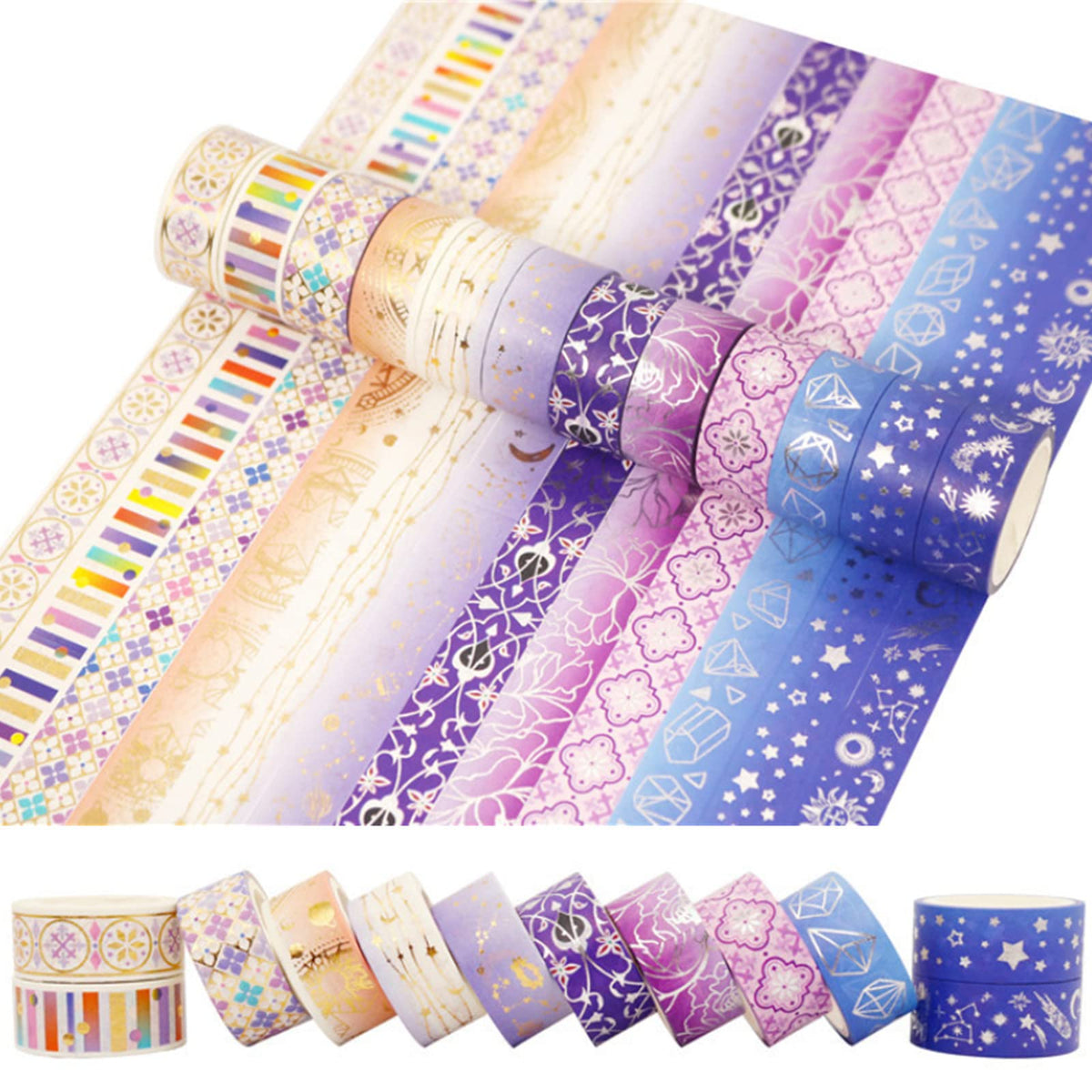 Esweny 12 Rolls Galaxy Washi Tape Set Bronzing Starry Night Decorative Masking Tape for