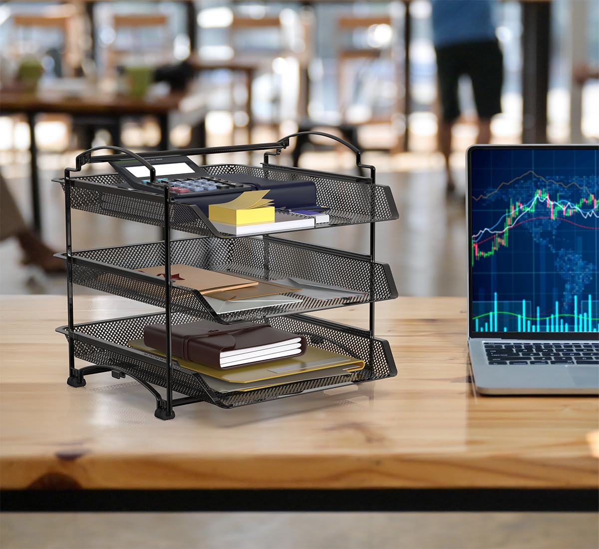 Simple Houseware 3 Tier Paper Organizer, in Out Trays for Desk, Black