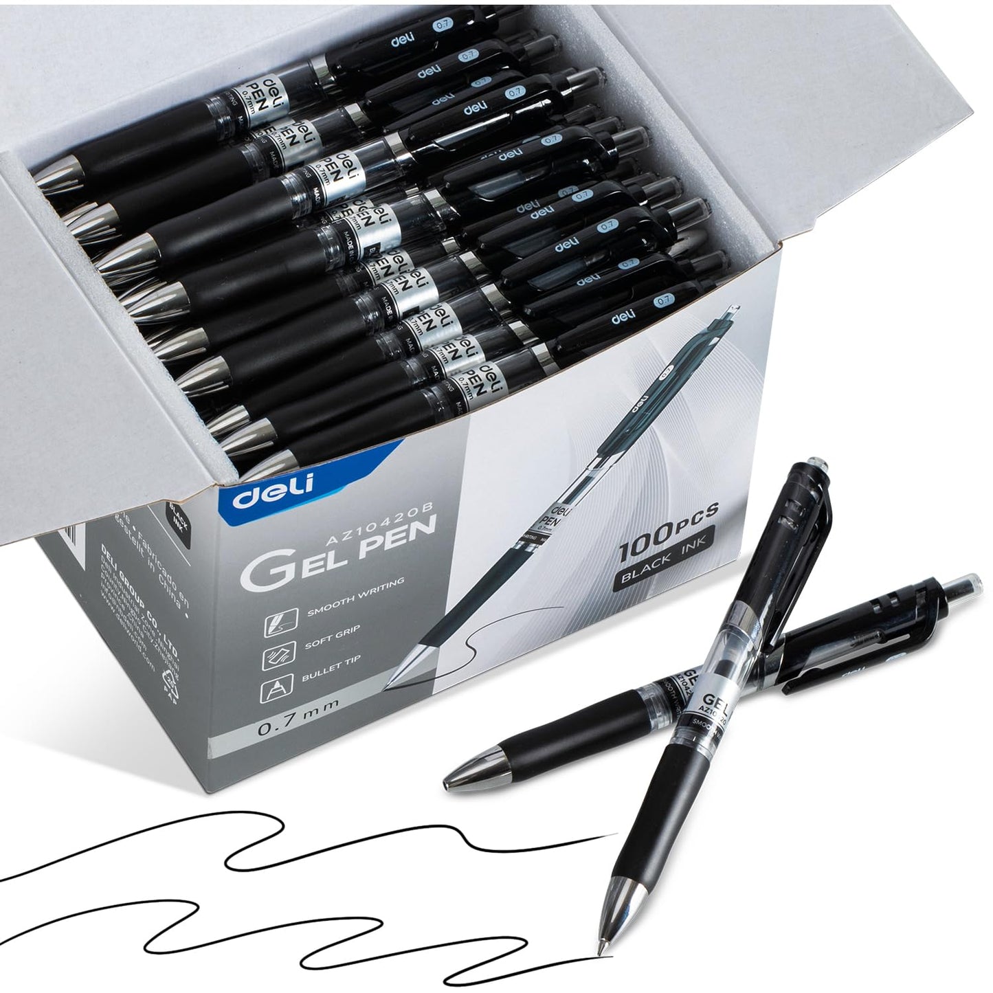 deli Gel Pens, 100 Pcs Retractable Pens Black Ink, Medium Point Pen 0.7mm