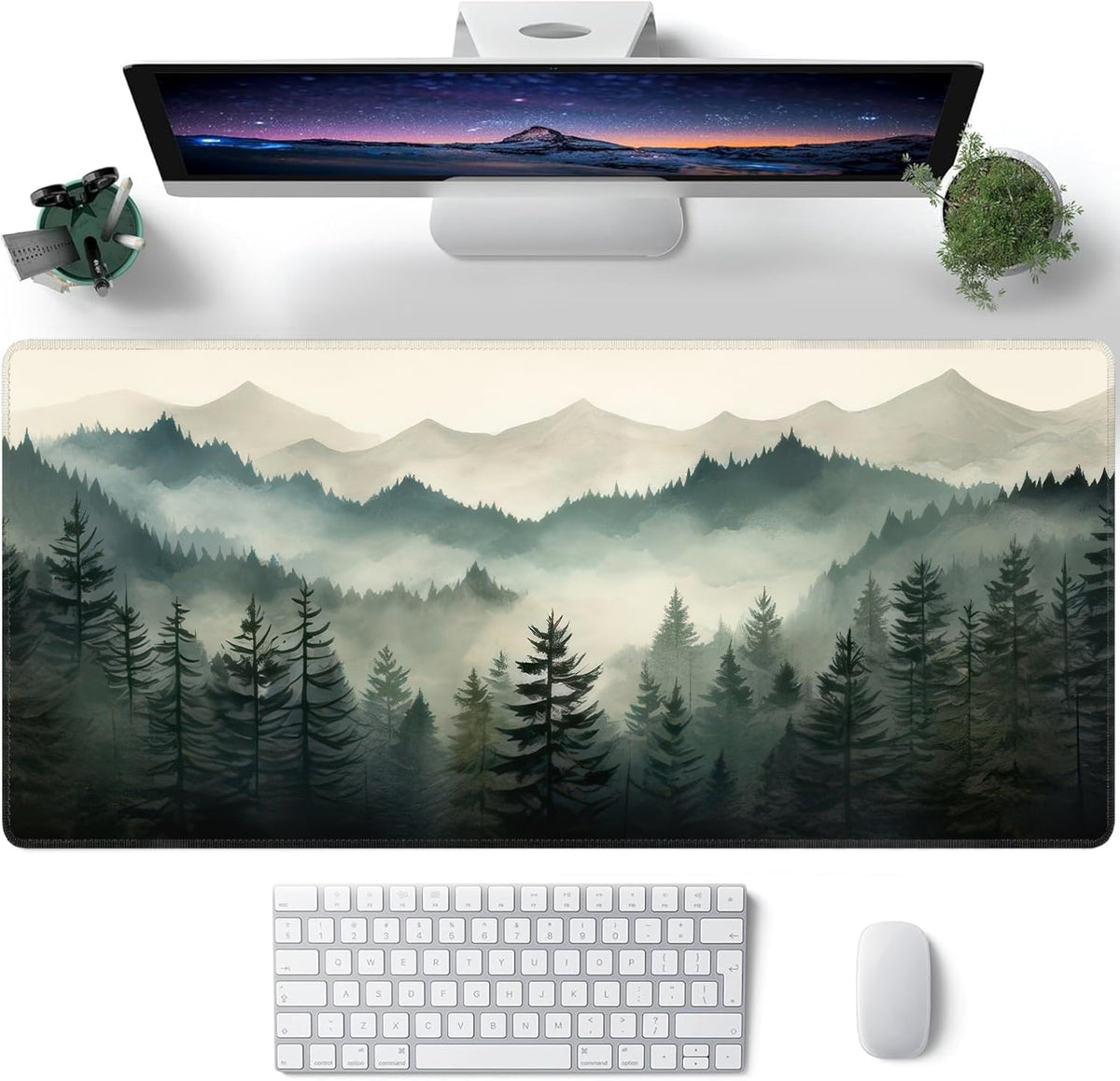 Misty Forest Large Mouse Pad,Gaming Keyboard Desk Pad,Extended Mouse Mat Non-Slip Rubber Base with