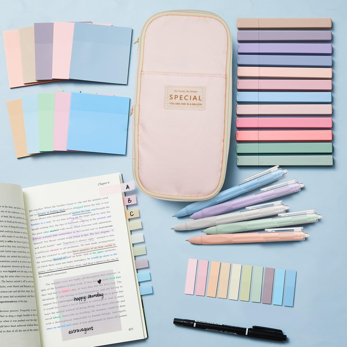 Jutom 39 Pcs Aesthetic Book Annotation Kit, Pink, Cute Style