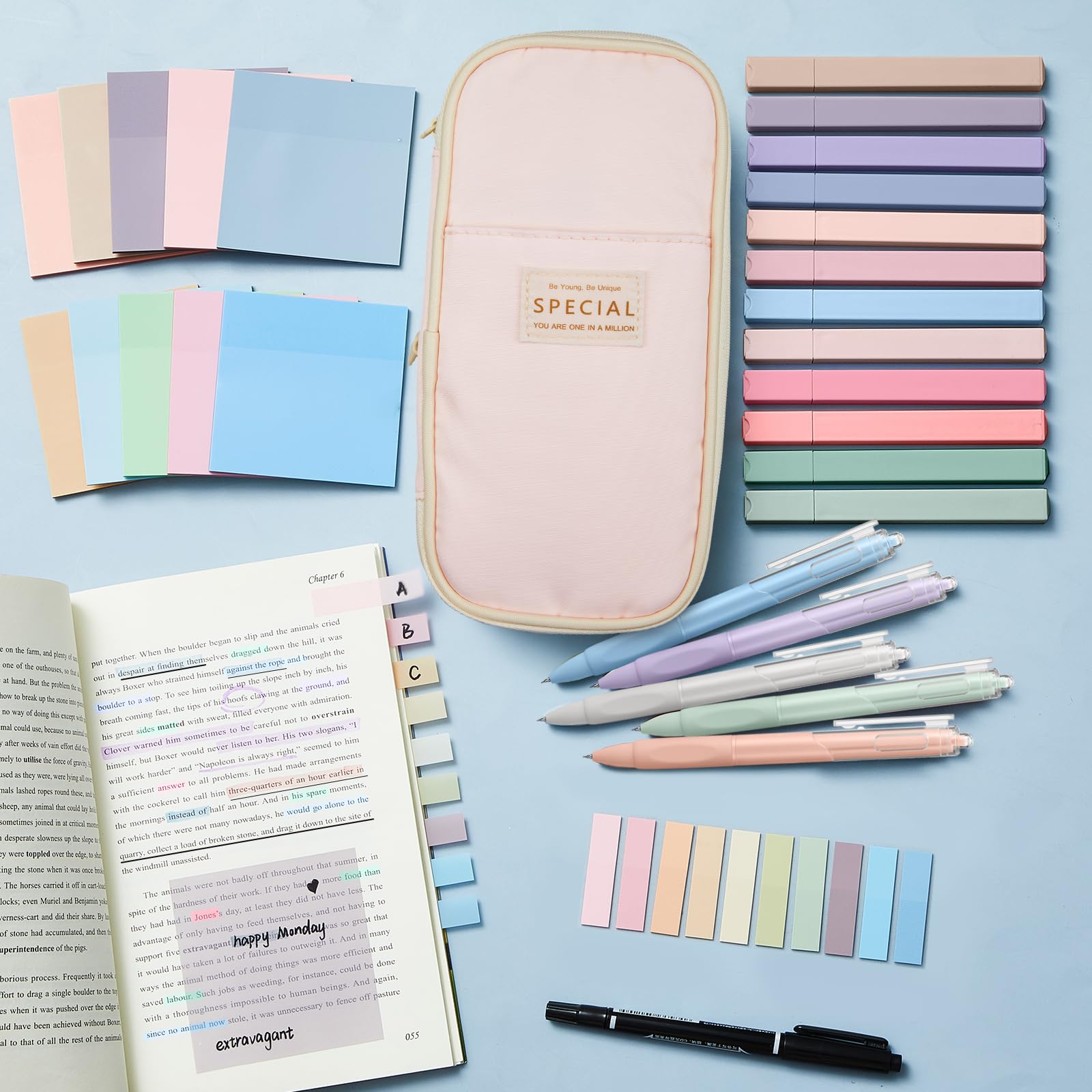 Jutom 39 Pcs Aesthetic Book Annotation Kit, Pink, Cute Style