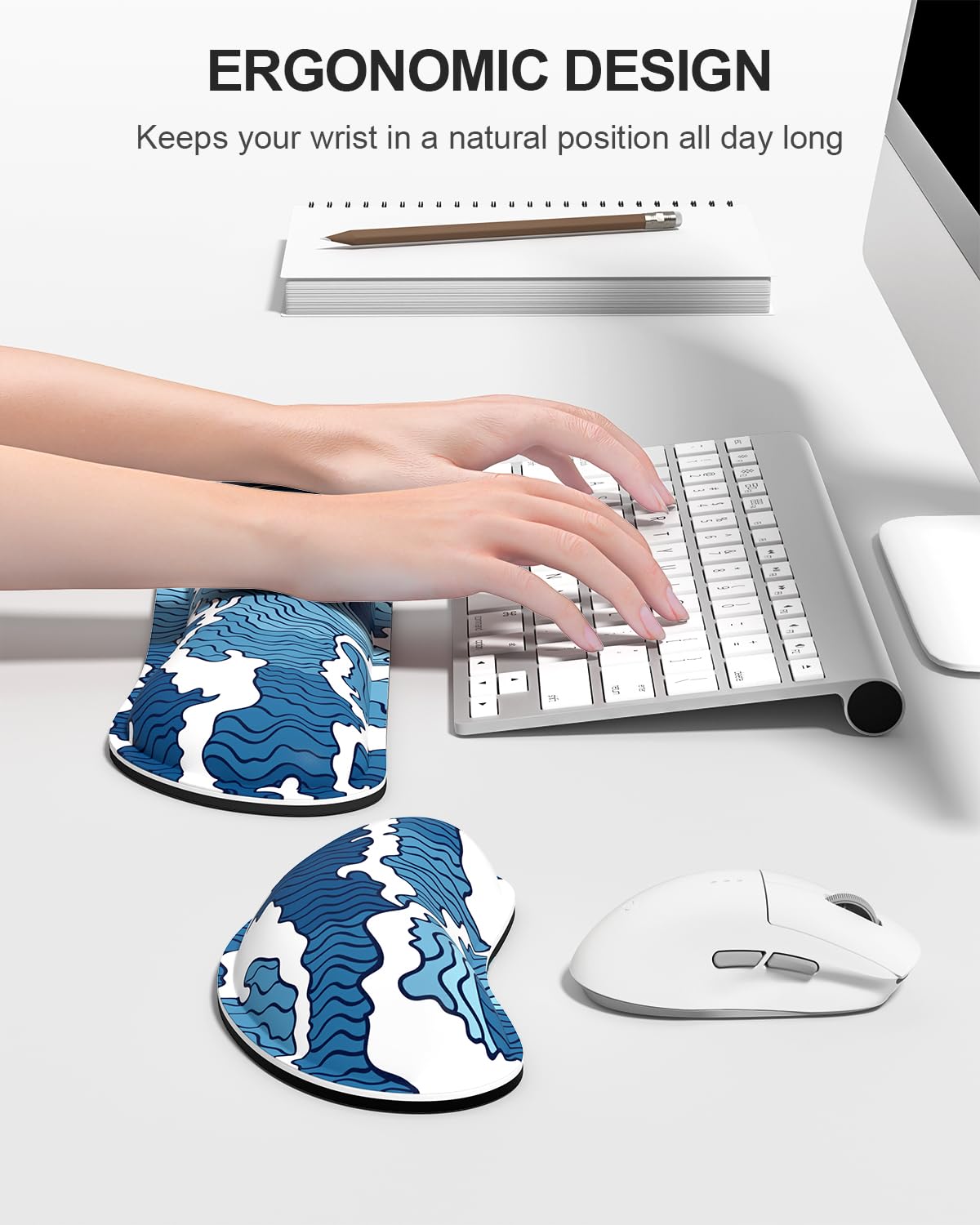 Auhoahsil Large Mouse Pad with Wrist Rests for Keyboard & Mouse, Thick Soft Ergonomic Memory Foam