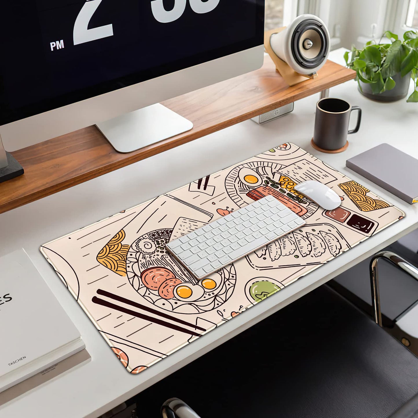 Japanese Ramen Sushi Food Desk Mat Beige XL Mouse Pad Large Full Desk Mousepad Gaming Extended