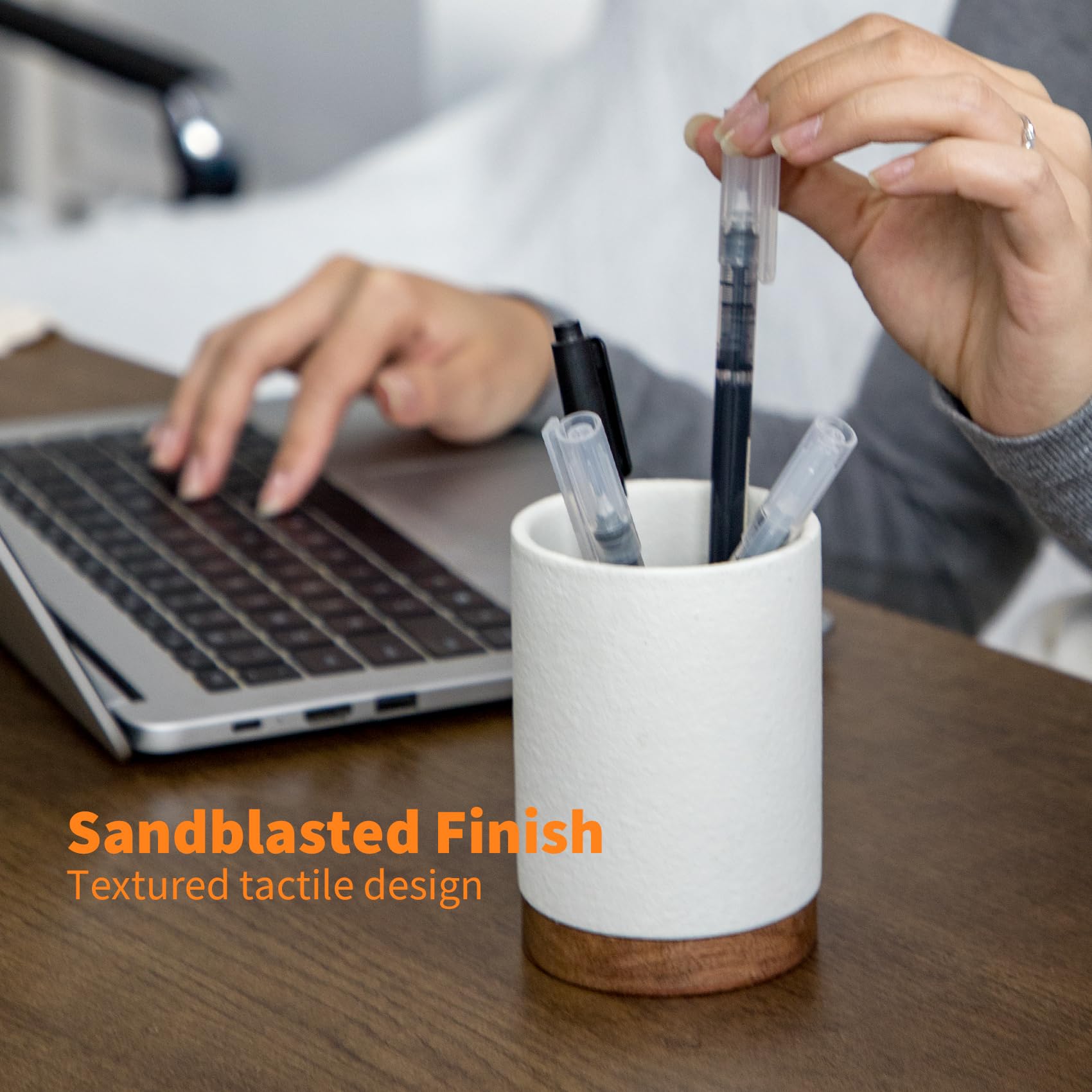 Officepal Ceramic Pen Holder for Desk, Pencil Cup, (White,Set / 2)