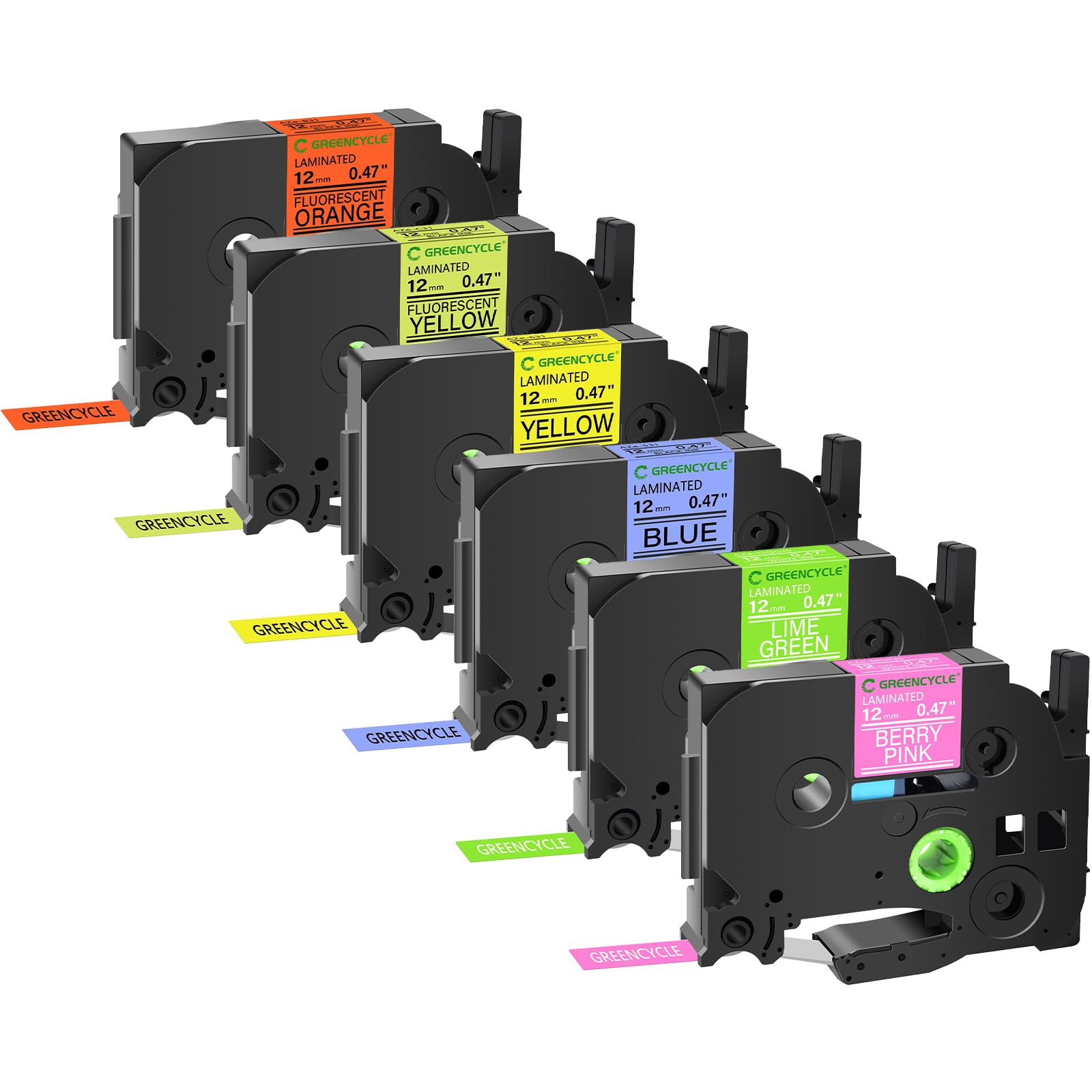 GREENCYCLE Compatible for Brother P Touch TZe Label Tape 12mm 0.47" White on Pink/Green, Black on