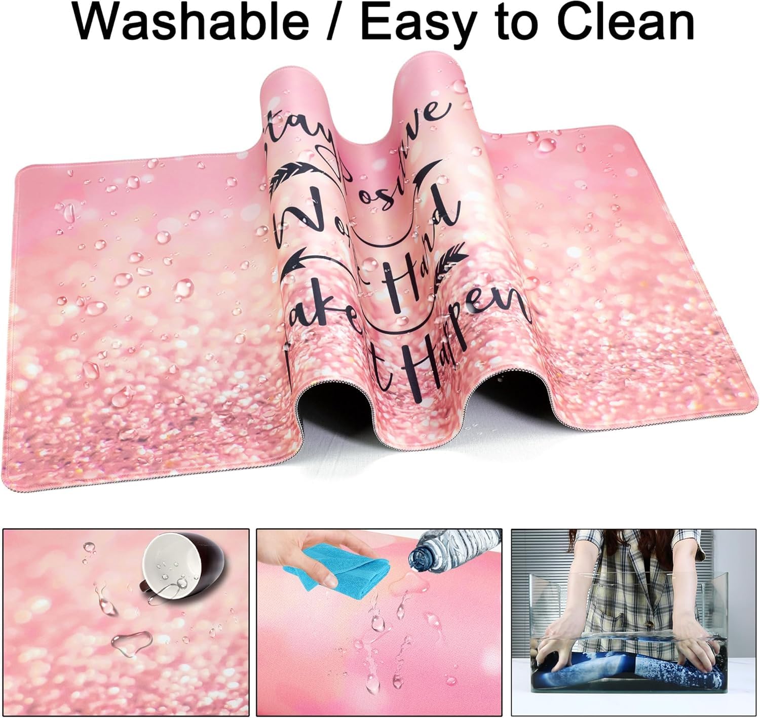 Large Gaming Mouse Pad with Coaster,Desk Matt for Desktop,Desk Mat-Pink