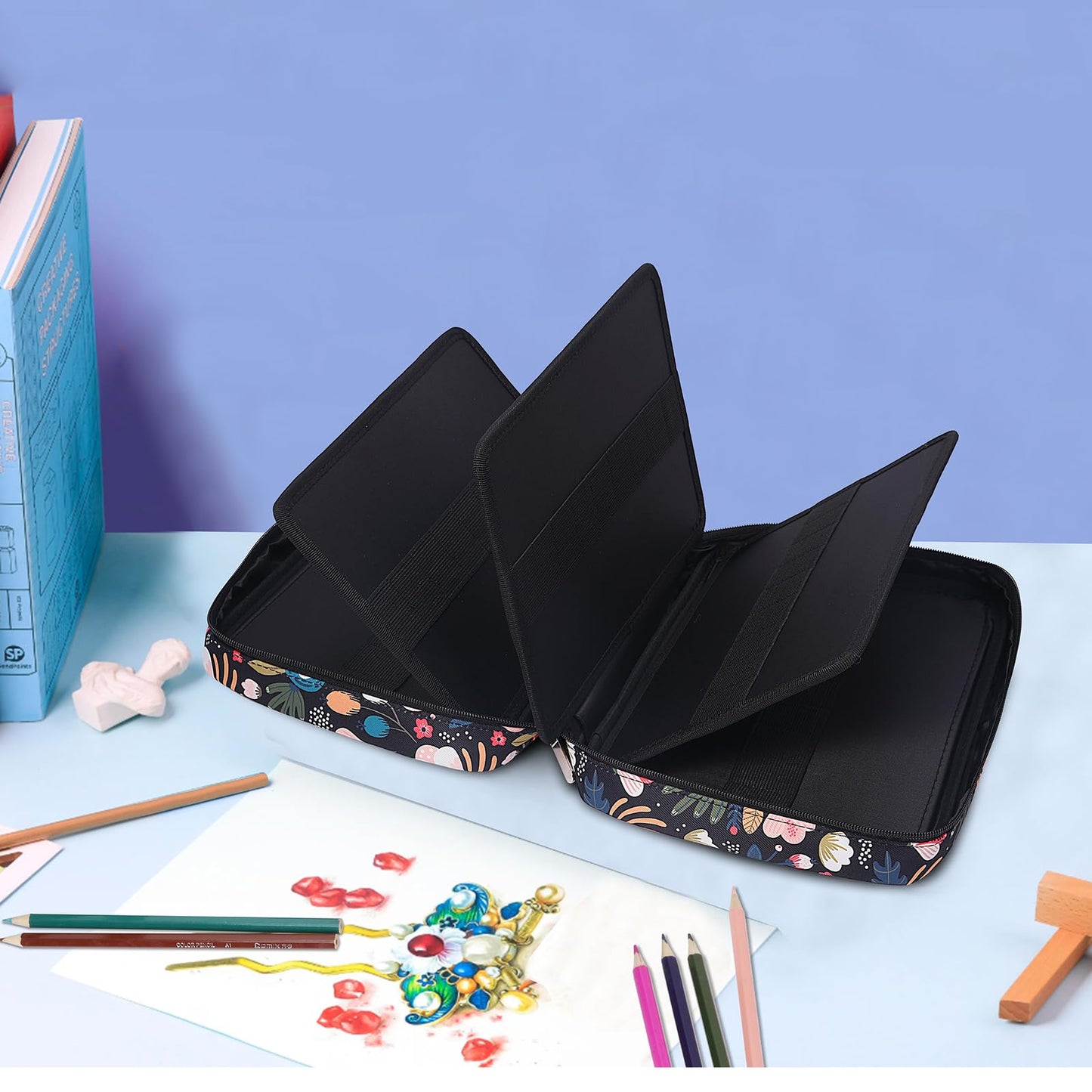 BOMKEE Colored Pencil Case 220 Slots Pencils/Gel Pens Organizer Waterproof Travel Case Zipper