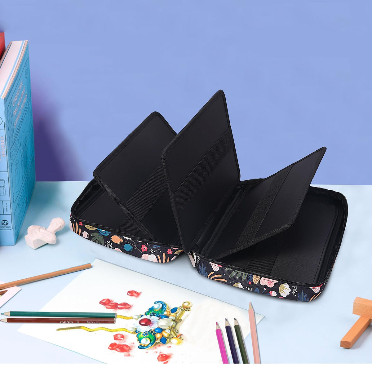BOMKEE Colored Pencil Case 220 Slots Pencils/Gel Pens Organizer Waterproof Travel Case Zipper