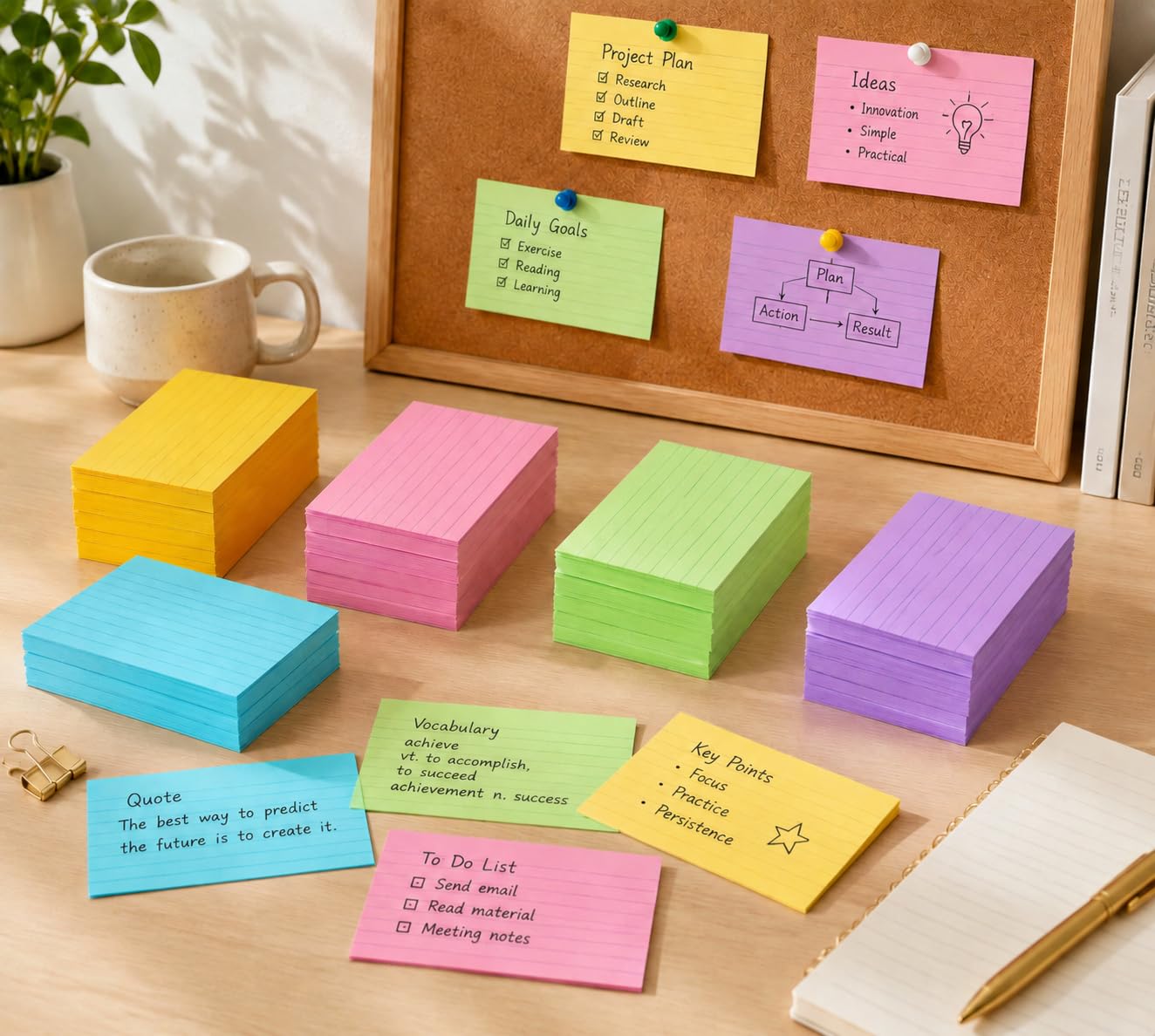 Tecmisse 1800 Colored Index Cards 3x5 Ruled, Heavy Note Cards Bulk