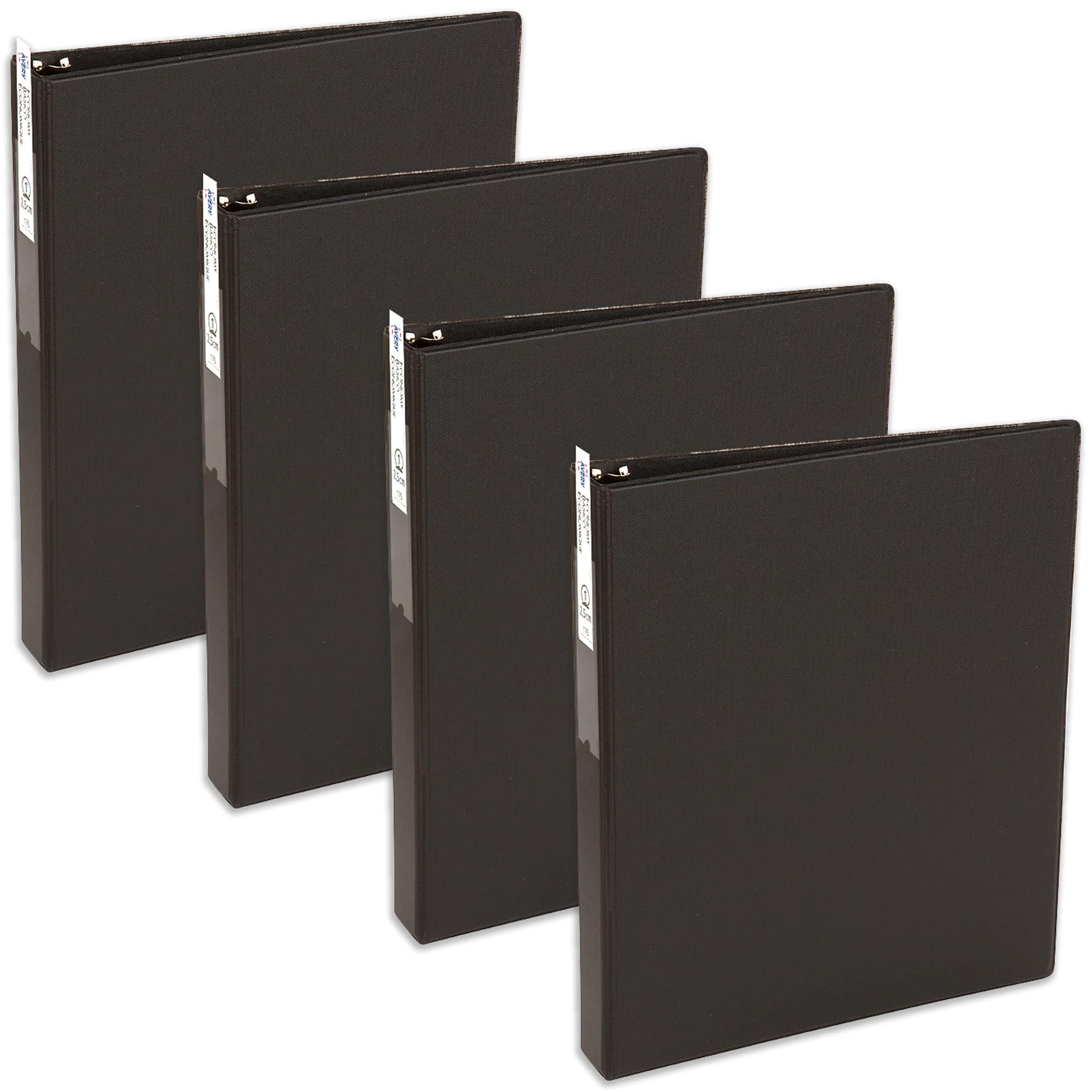 Avery Standard 3 Ring Binder, 1" Round Rings, 4 Black Binders
