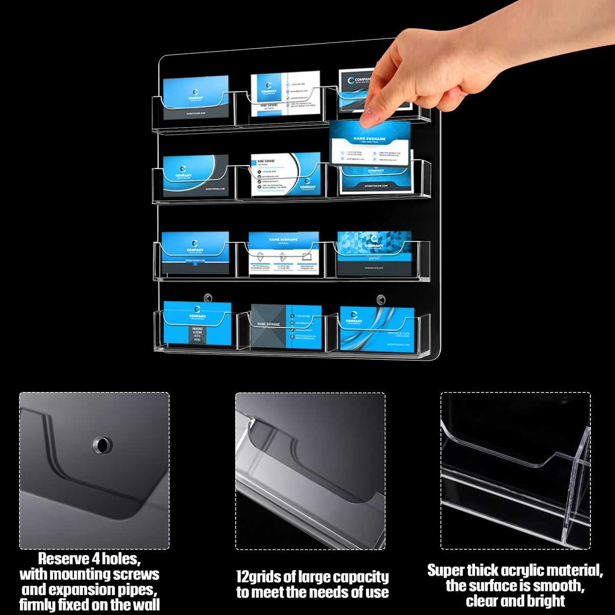 Lincia 2 Pcs Acrylic Business Card Holder, 30x30cm, 12 Pockets