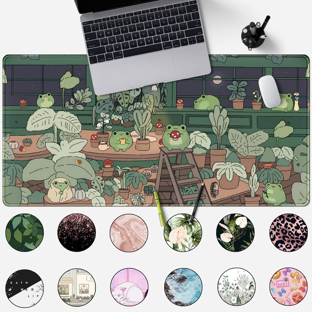 Cute Frog Mouse Pad Desk Pad Kawaii Green Decor Mat, Large Gaming Mouse Pad for Desk Computer