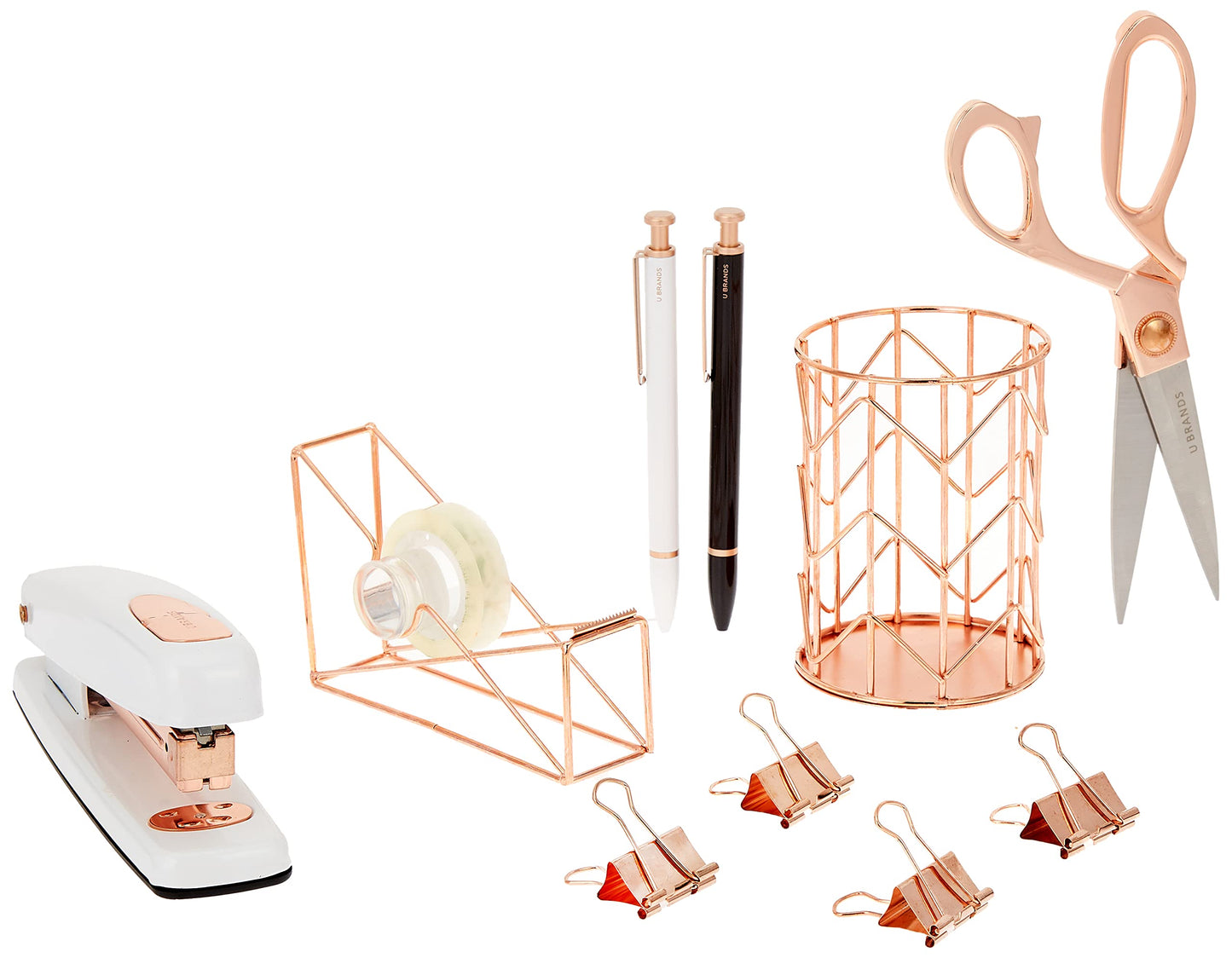 U Brands Desktop Accessory Kit, Office Supplies Set, Wire Metal, Rose Gold, 10-Pieces