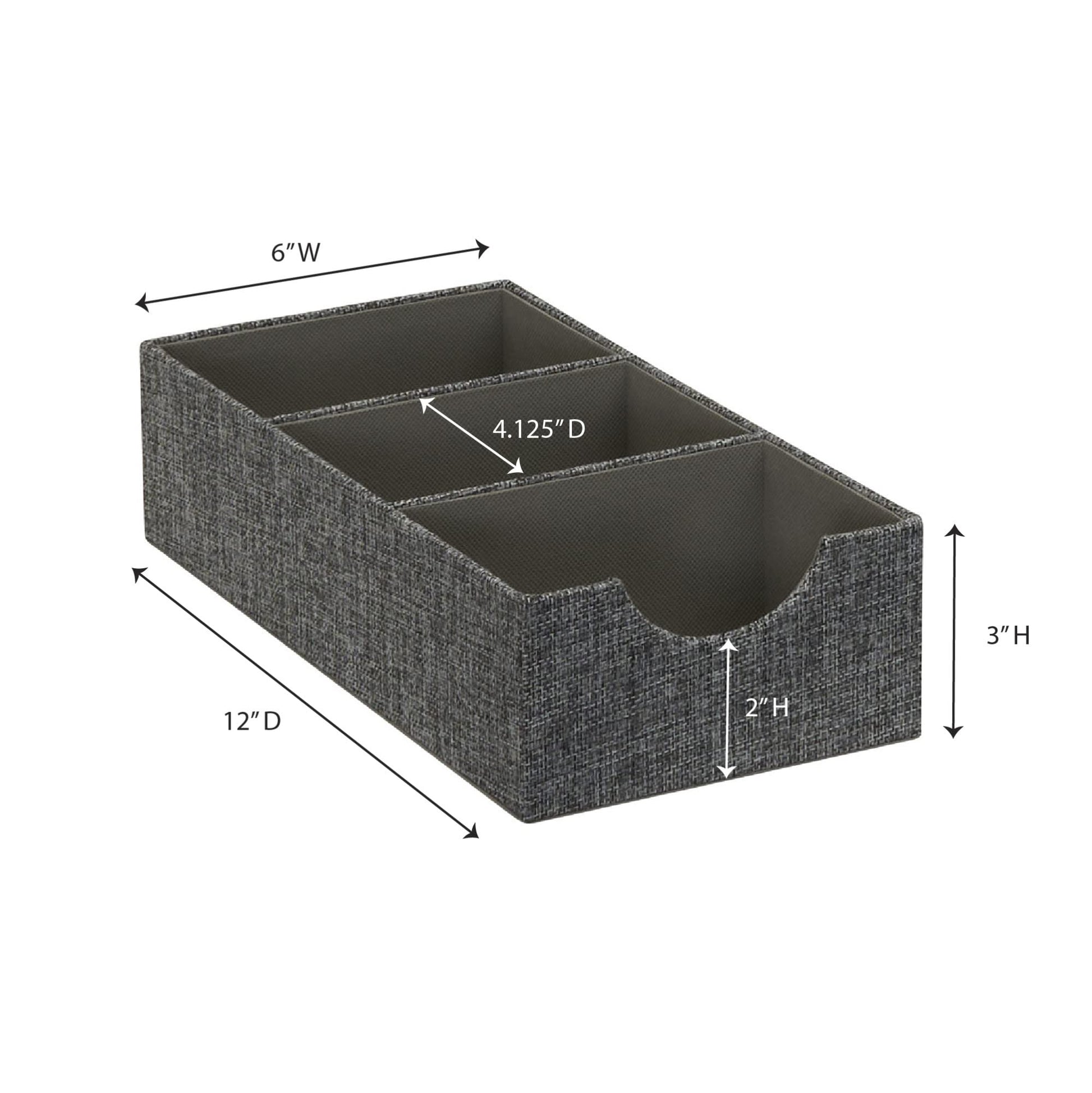 Household Essentials Organizer Tray Accessory in Fabric‑Covered Sturdy Drawer Organizer with Three