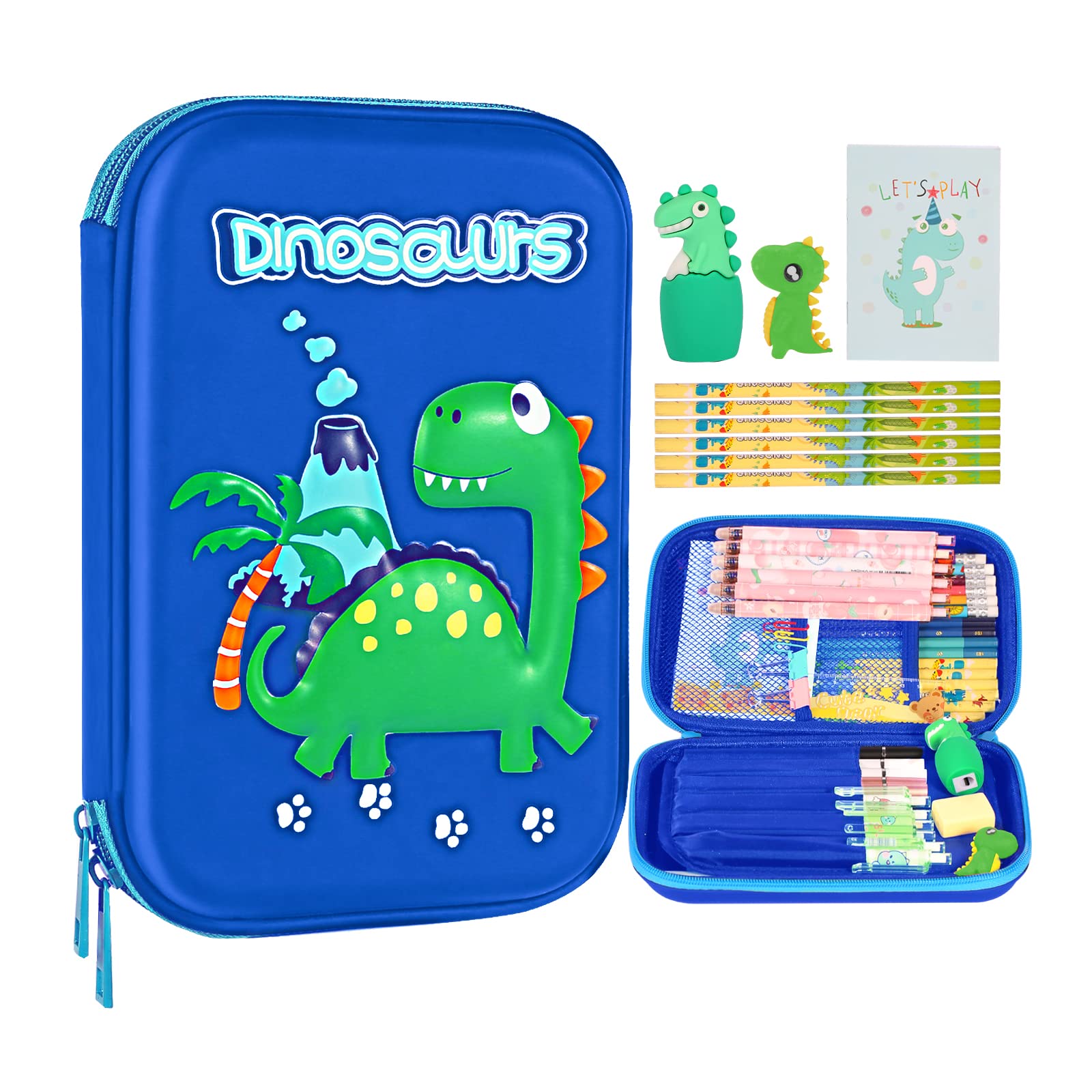 homicozy Pencil Case for Boys,Cute Dinosaur Stationery Set for Kids,3D EVA School Pencil Box