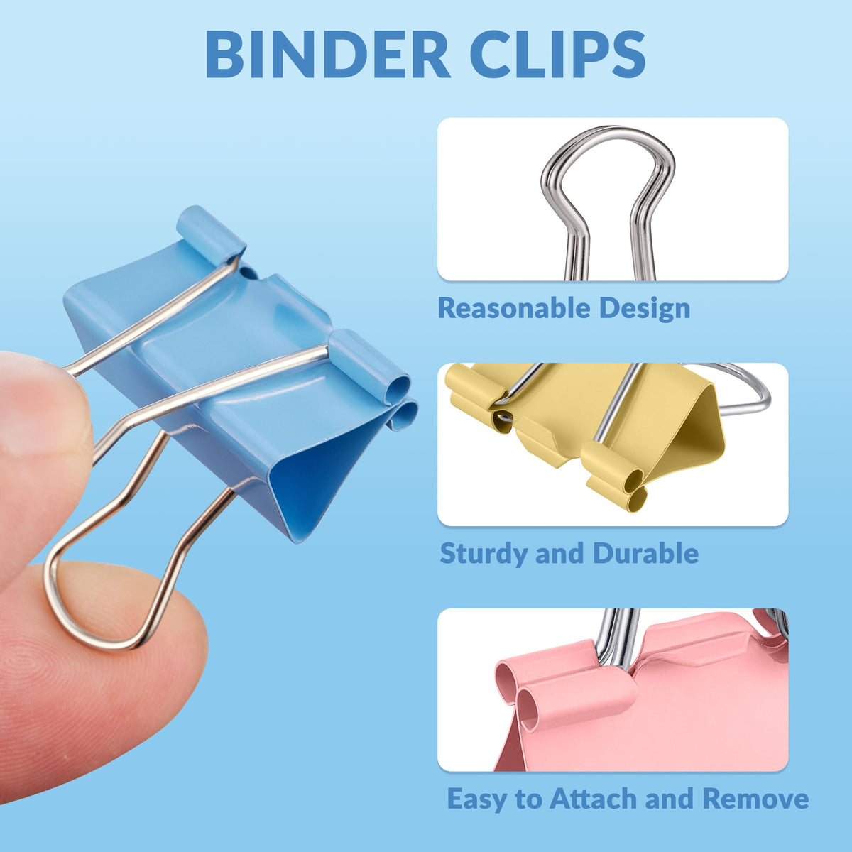 NEEWAY 100 Count Binder Clips Assorted Sizes, Paper Binder Clips (0.6inch 0.75inch 1inch), Metal