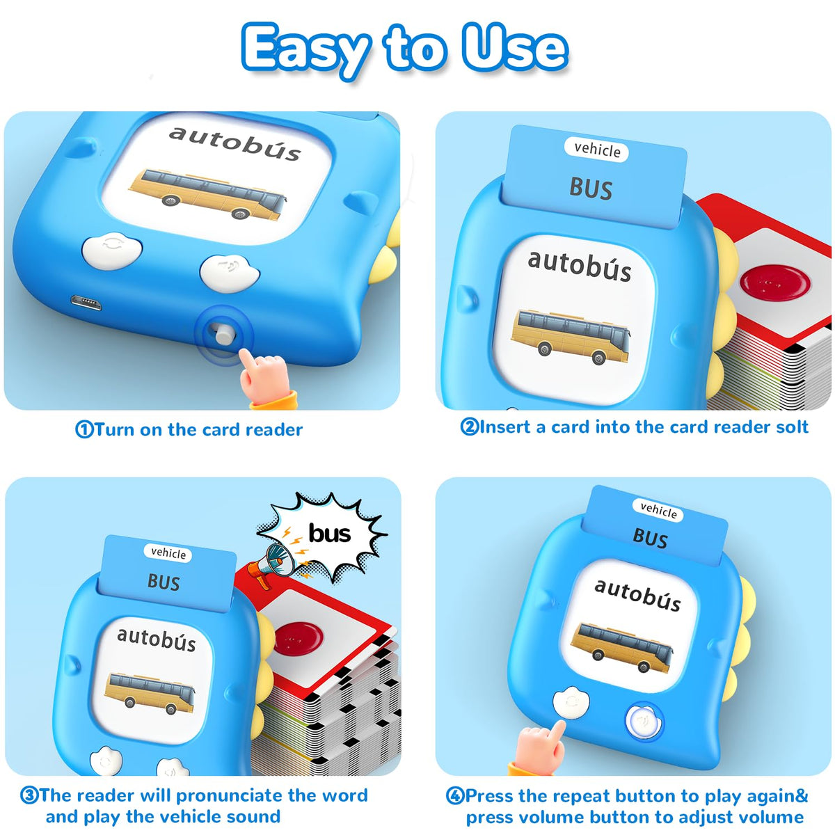 Kidzdo 520 Words Spanish&English Talking Flash Cards for 3 4 5 6 Years Old, Birthday Gifts