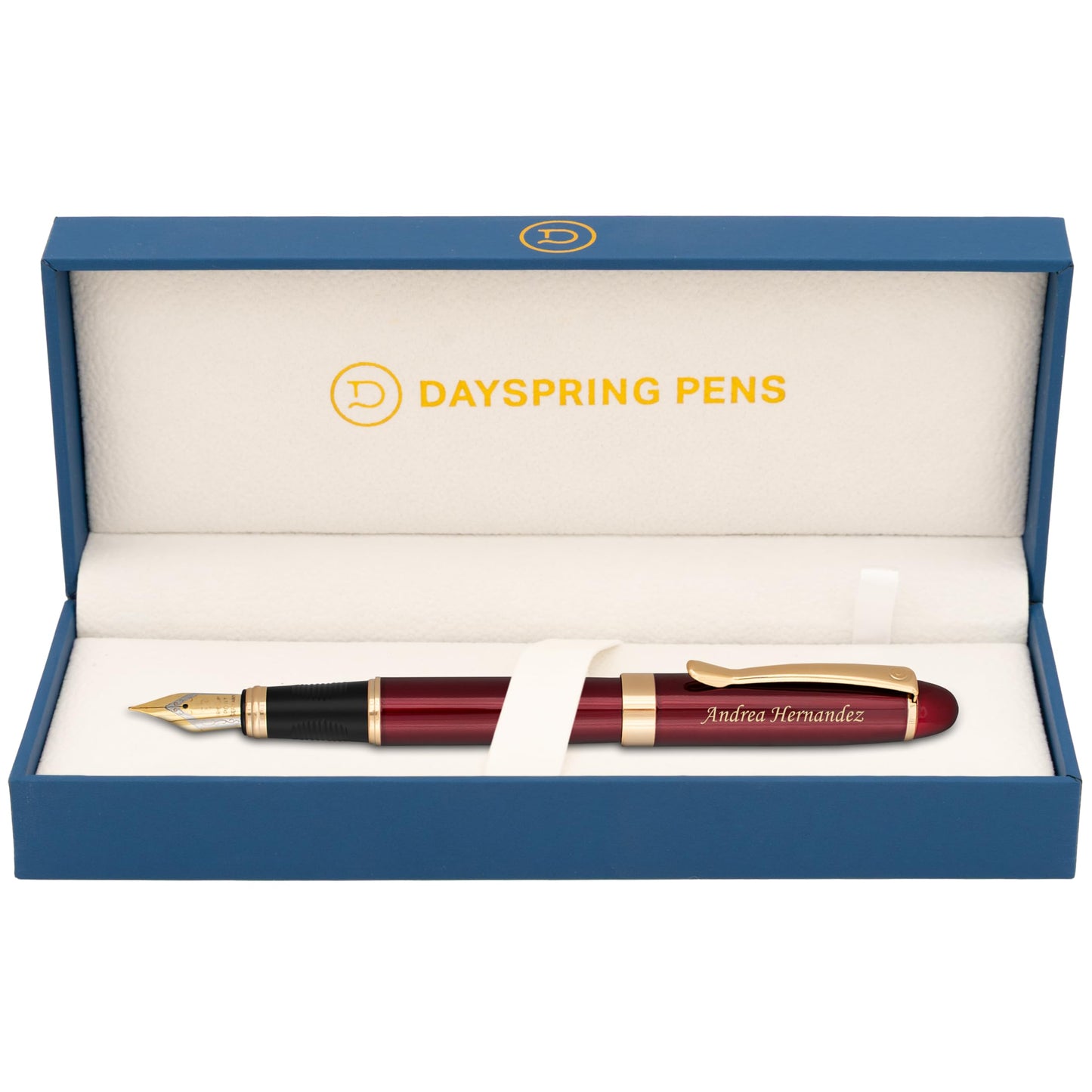 Dayspring Pens Alexandria Personalized Fountain Pen in Red with Gold Trim