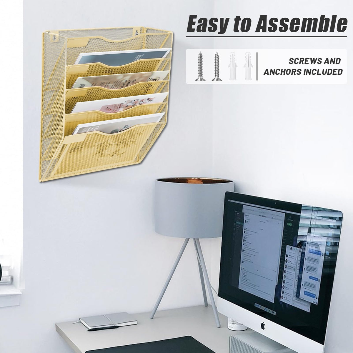 EASEPRES 5 Pocket Mesh Hanging Wall File Organizer, Wall Mounted Mail Paper Document Folder Holder