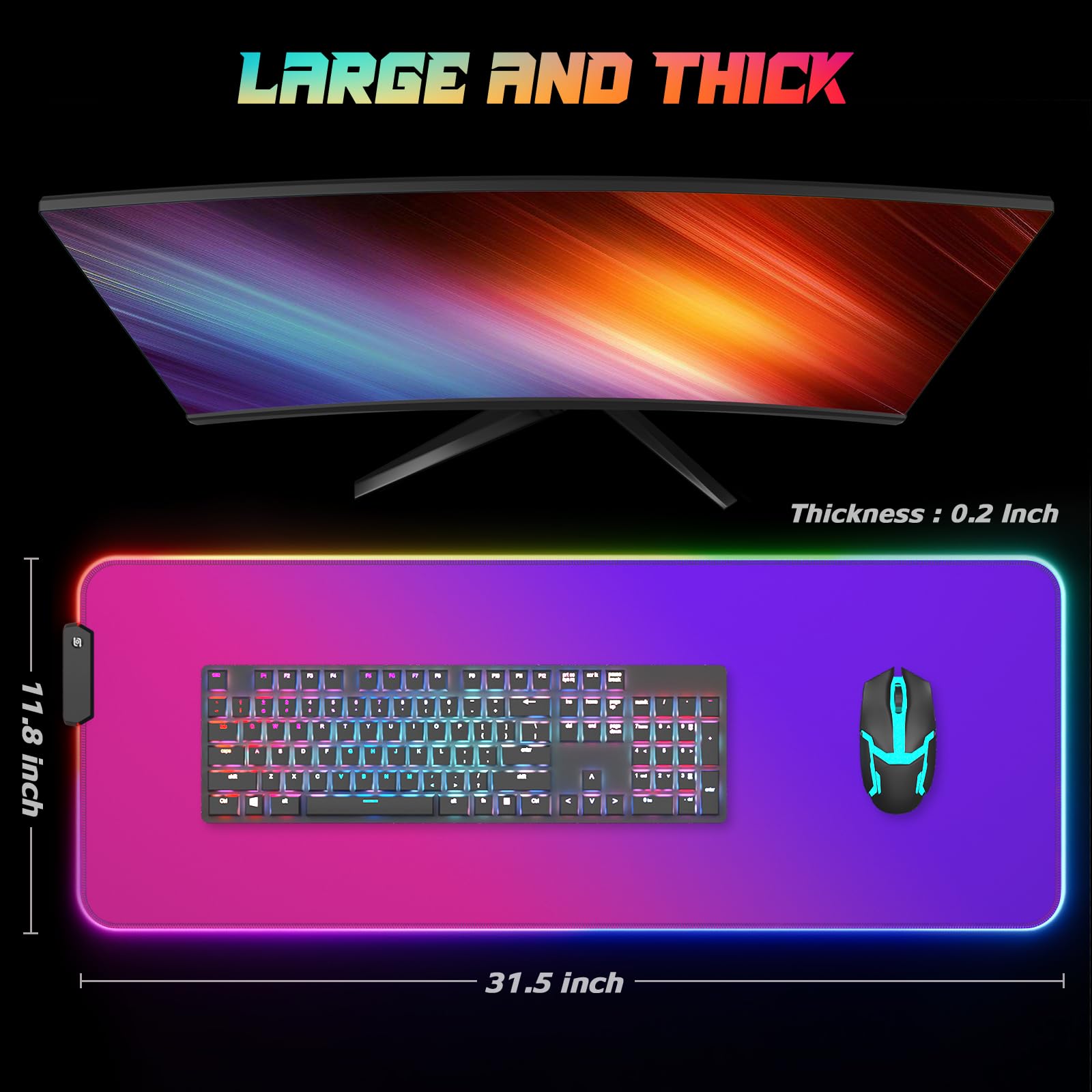 ITNRSIIET RGB Gaming Mouse Pad, Full Desk XL Extended Large Gaming Mousepad, 12 Lighting Modes 30%