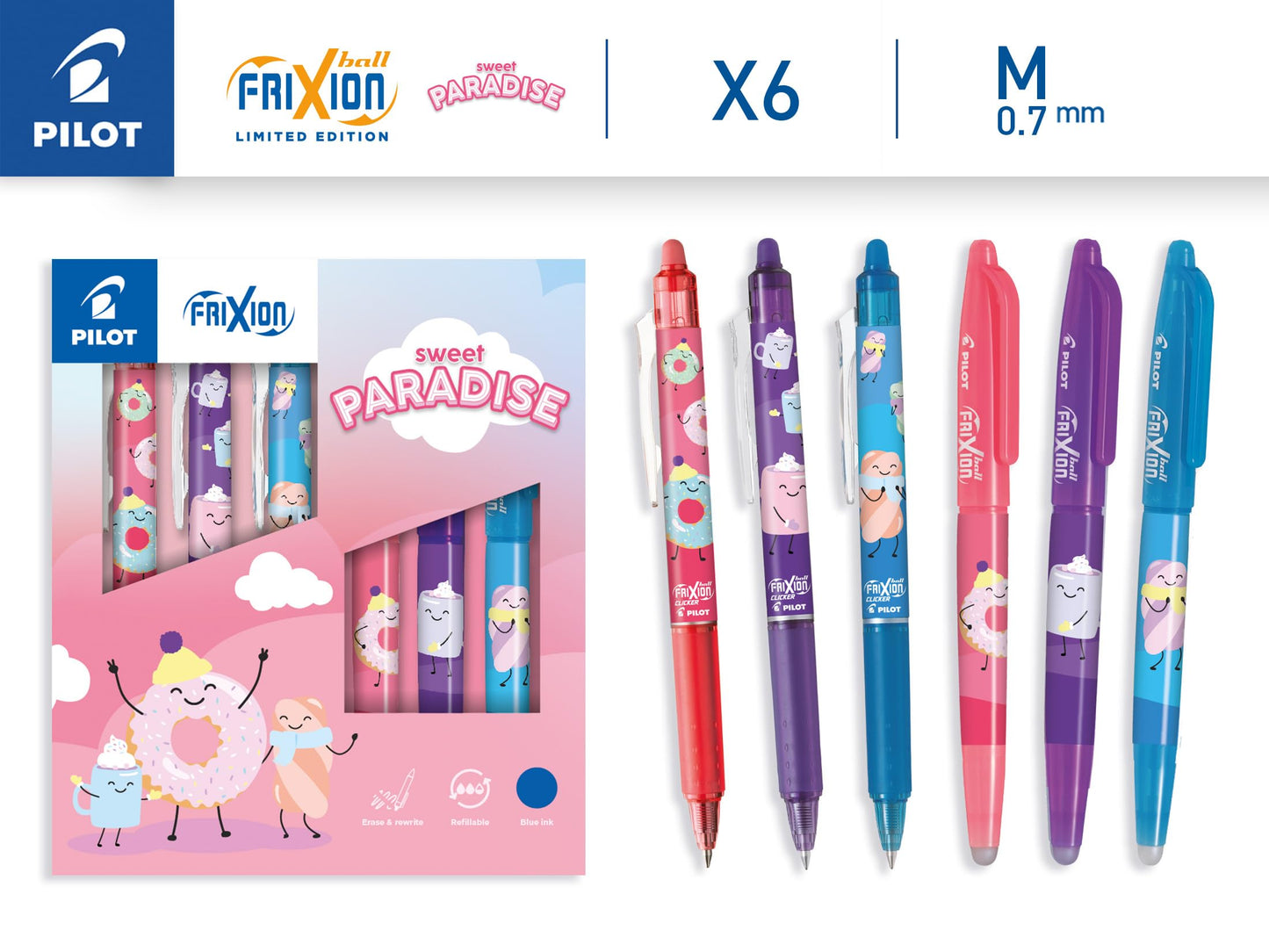 PILOT - Collector's Box 3 Frixion Ball + 3 FriXion Ball Clickers - Erasable Pens - Limited Edition