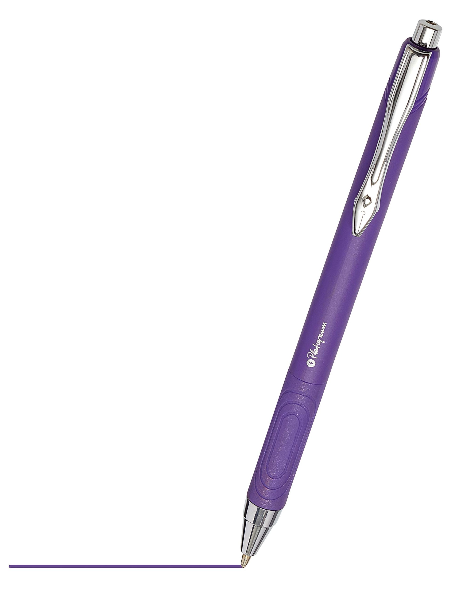 Platignum Tixx Purple Ballpoint Pen [Pack of 12] Soft Grip Barrel with Hybrid Gel Ink for