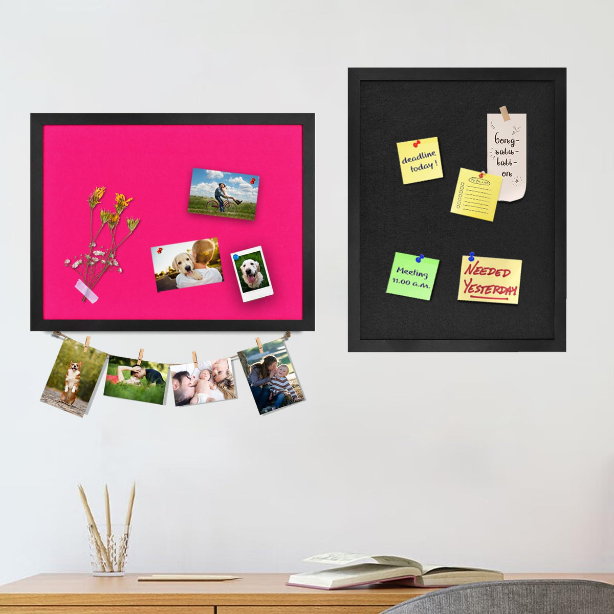 Pink Bulletin Boards Cork Board with Felt, 17"x13" Large Display Pin Board Vision Board for Walls