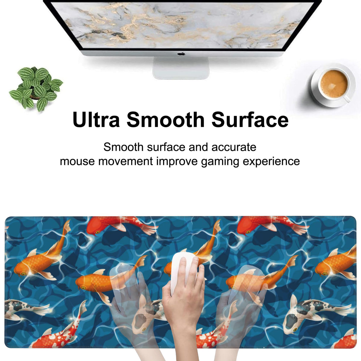 Koi Carps Desk Mat,Large Swimming Koi Fish Gaming Keyboard Mouse Pad,Non-Slip Rubber Base Desk Pad