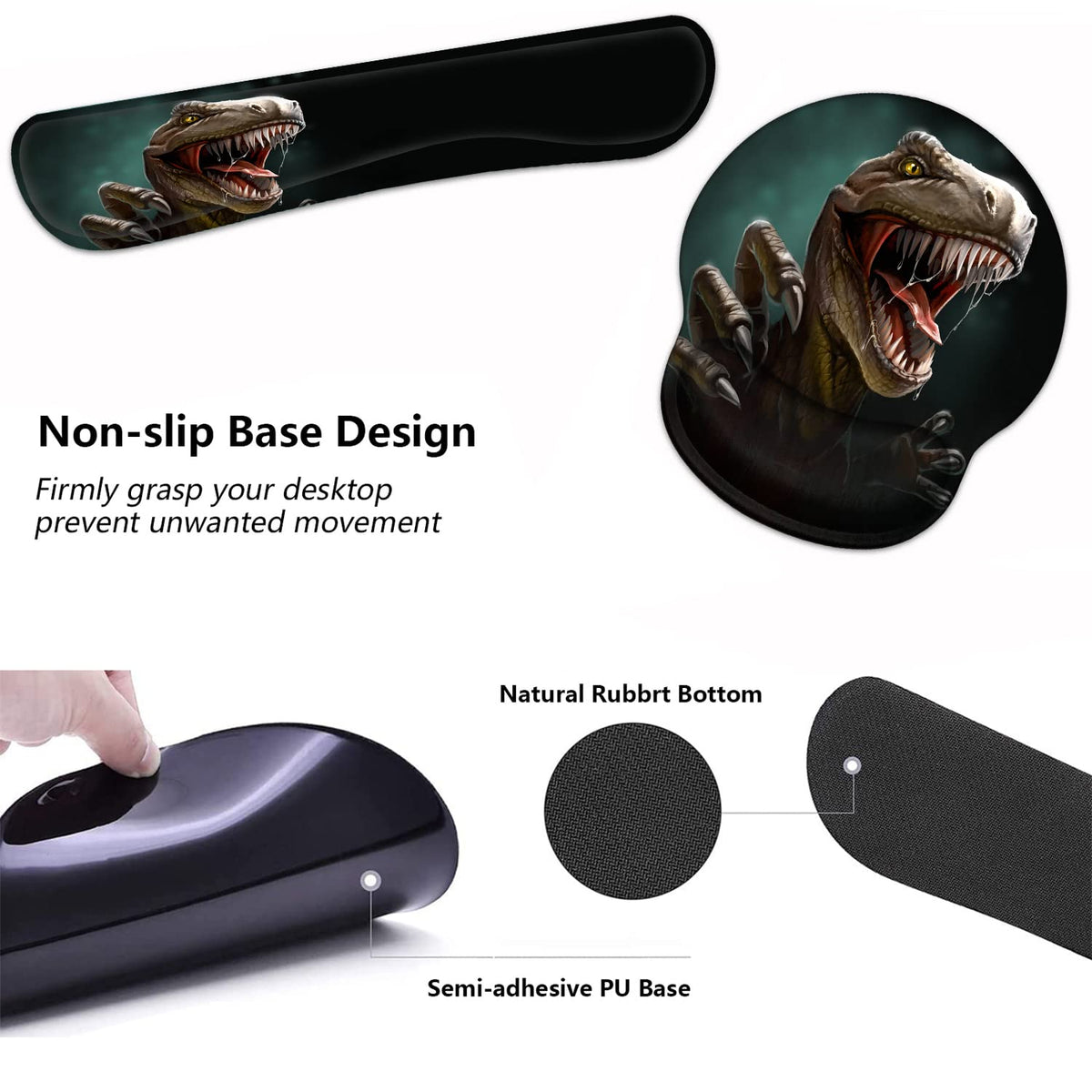 Keyboard Wrist Rest and Mouse Pad Wrist Support Set with Coasters, Non-Slip PU Base Ergonomic
