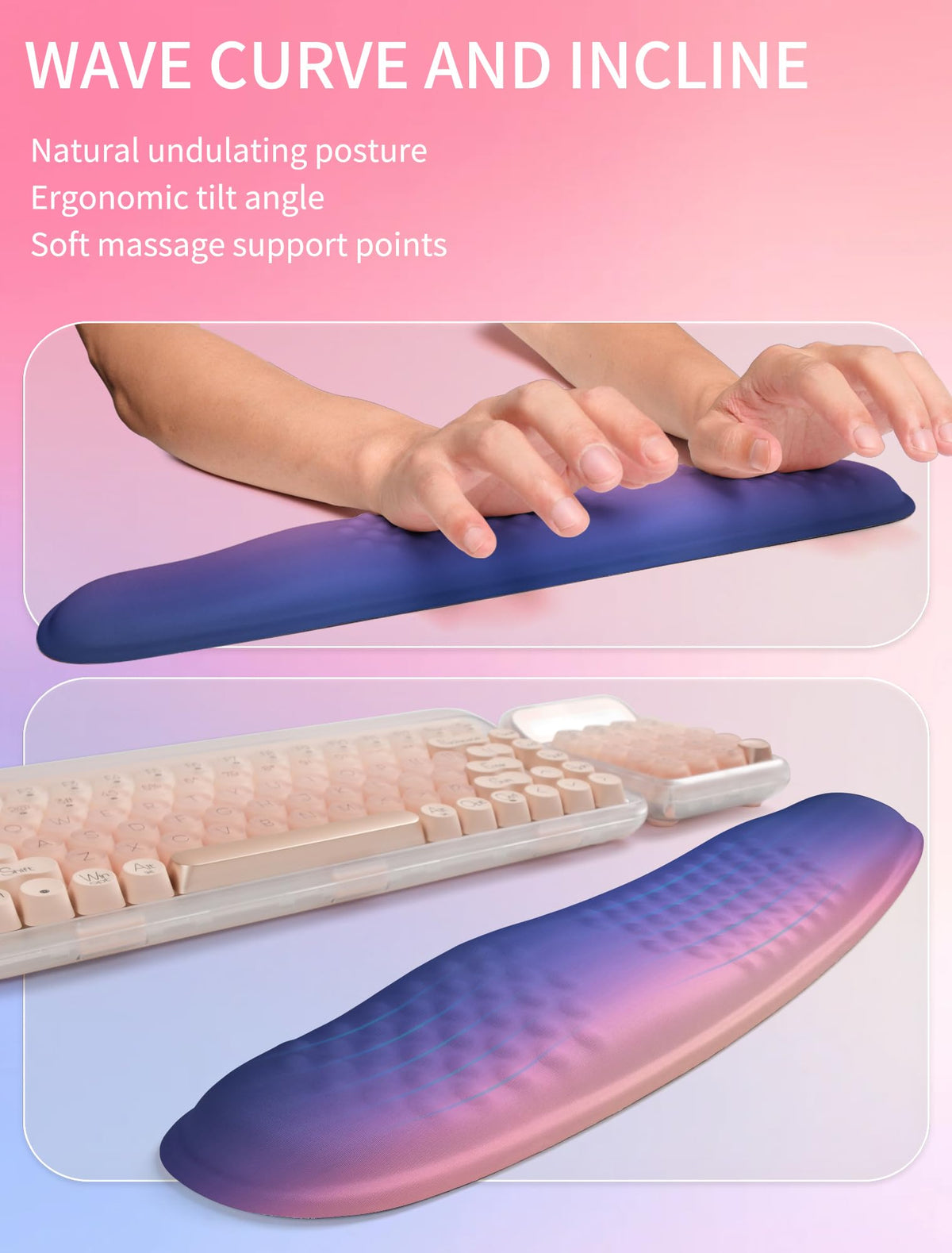 Hokafenle 2in1 Combination, Wave Keyboard Wrist Rest and Ergonomic Curvature Mouse Pad Wrist