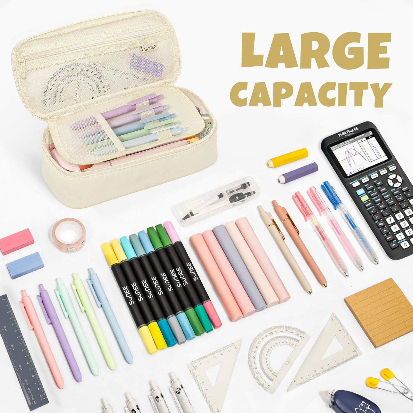 SUNEE Cute Pencil Case, Large Capacity Pencil Pouch, Big Storage Organizer for Stationery, Zipper