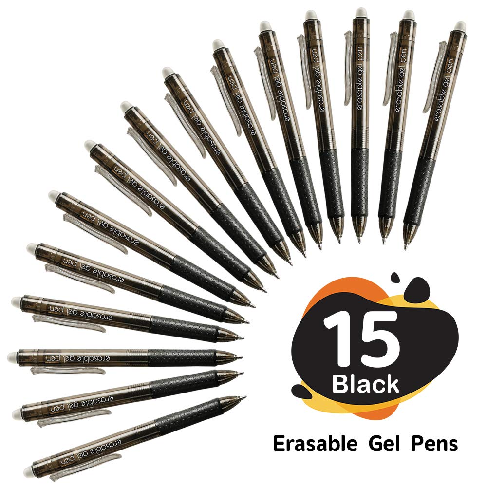 Lineon Erasable Gel Pens, 15 Pack Black Retractable Erasable Pens Clicker, Fine Point, Make