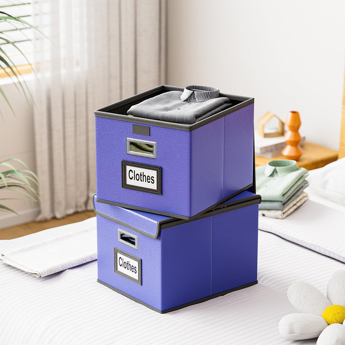 Huolewa File Organizer Box with Lids, Collapsible File Folder Organizer
