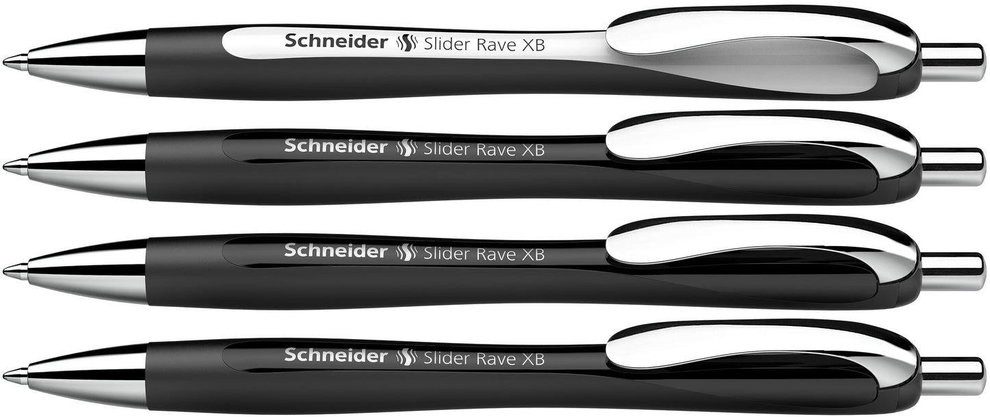 Schneider Slider Rave XB 132584 Ballpoint Pen (Limited Special Edition, 3x Black, 1x White, Made in
