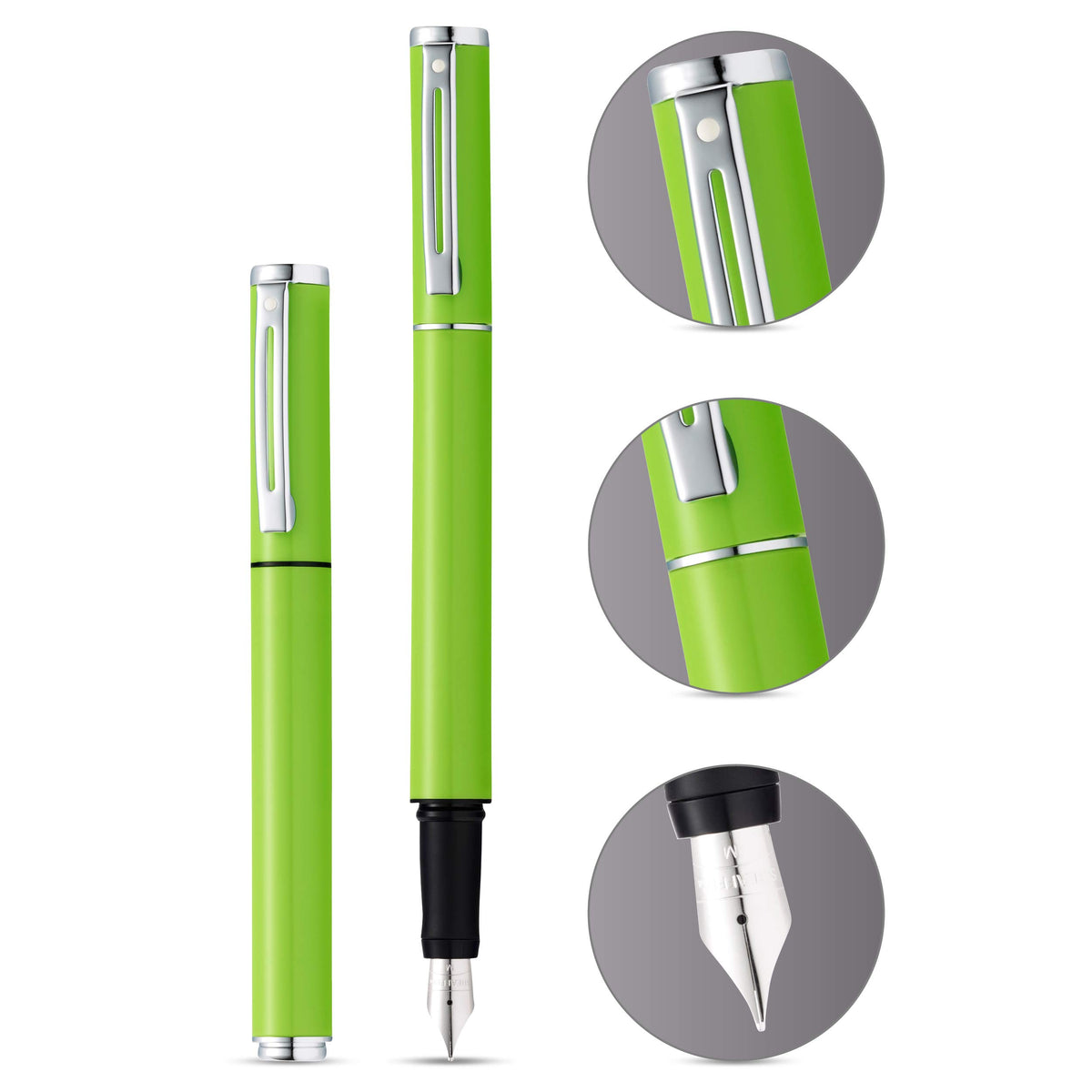 Sheaffer Pop Glossy Lime Green Fountain Pen with Chrome Trim and Medium Nib