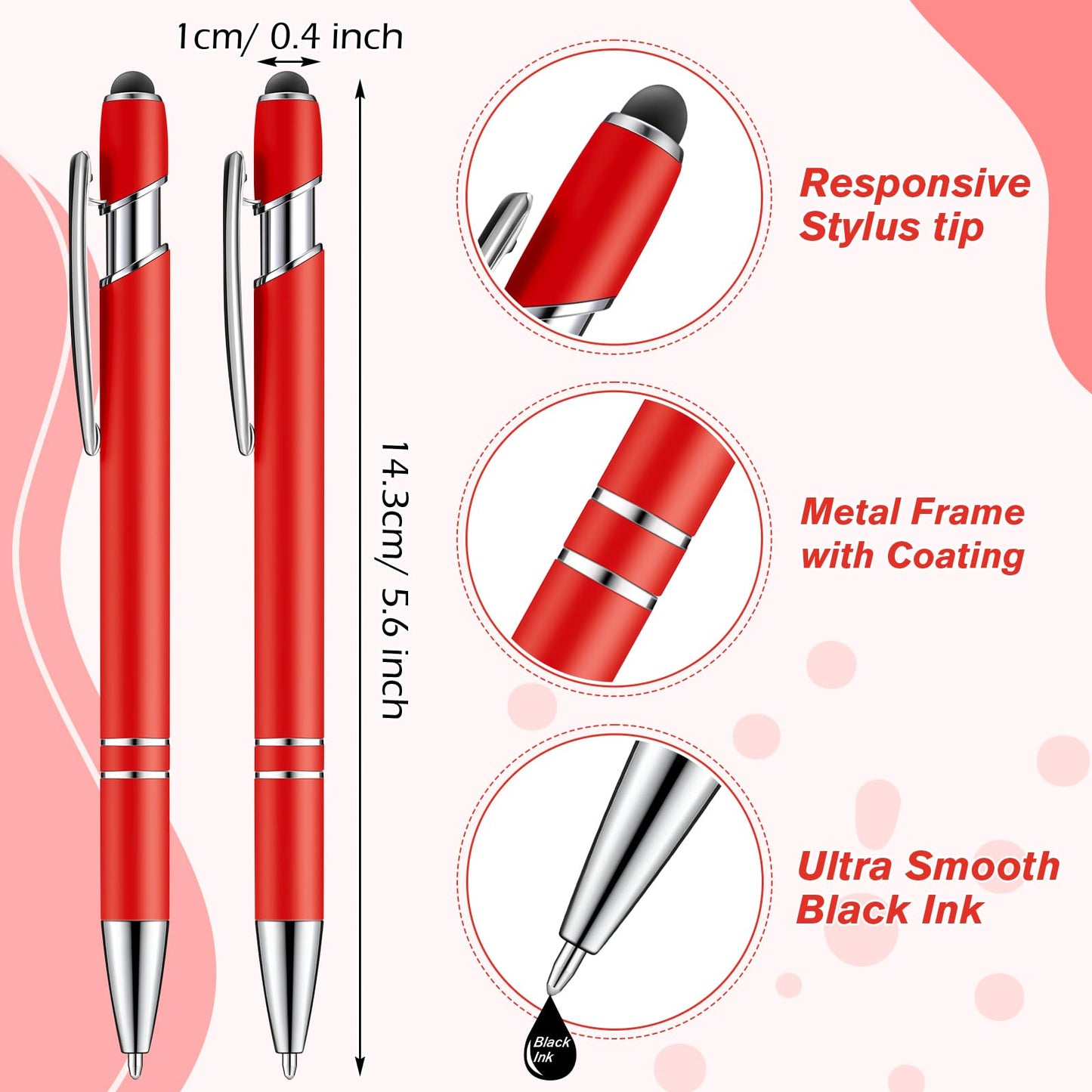 Zonon 38 Pcs Stylus Ballpoint Pens, Metal Rubberized Grip, Red