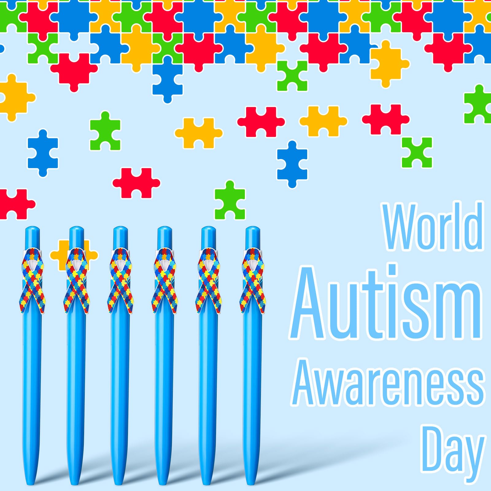 Yexiya 100 Pcs Autism Awareness Pen Puzzle Ribbon Bulk, Black Ink