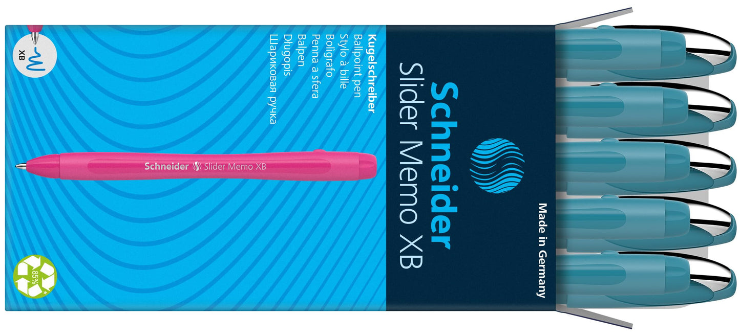 Schneider Slider Memo XB Ballpoint Pen (Colour Edition with Cap, Line Width: XB) Pack of 10, Case