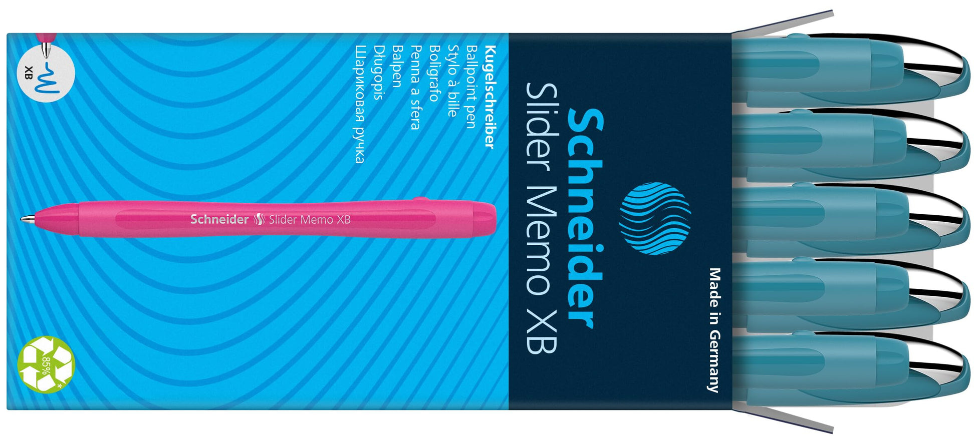 Schneider Slider Memo XB Ballpoint Pen (Colour Edition with Cap, Line Width: XB) Pack of 10, Case