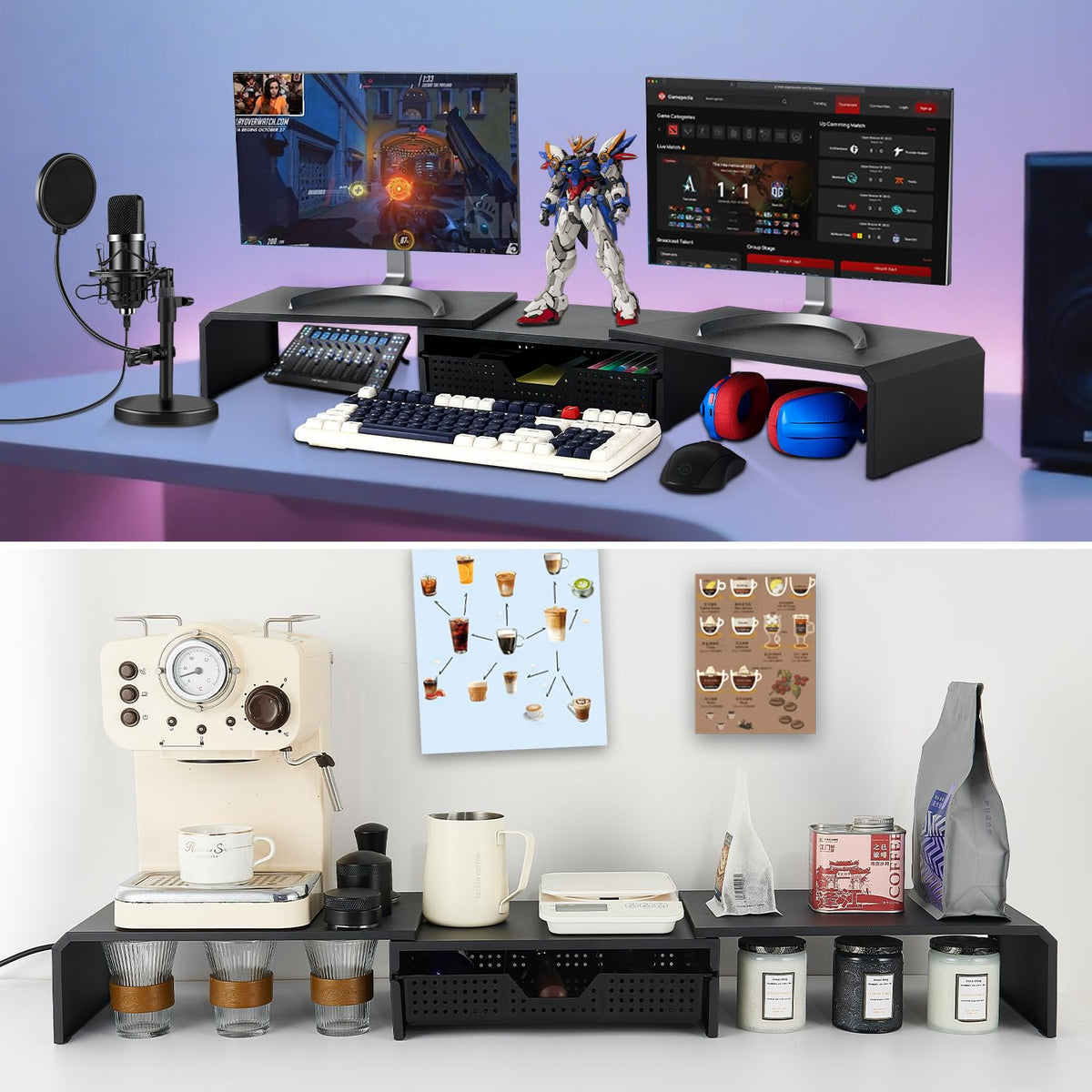 LEKETREE Dual Monitor Stand Riser with Drawer, Computer Stand for Desk, Workspace Desktop Stand