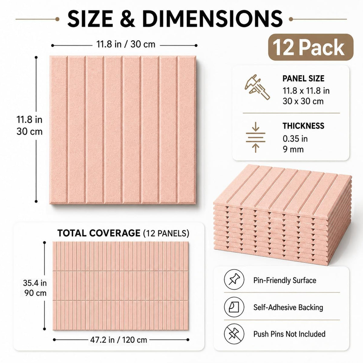 Baysola Stripe Felt Bulletin Board Tiles, Cork Board Alternative 48 x 36 in