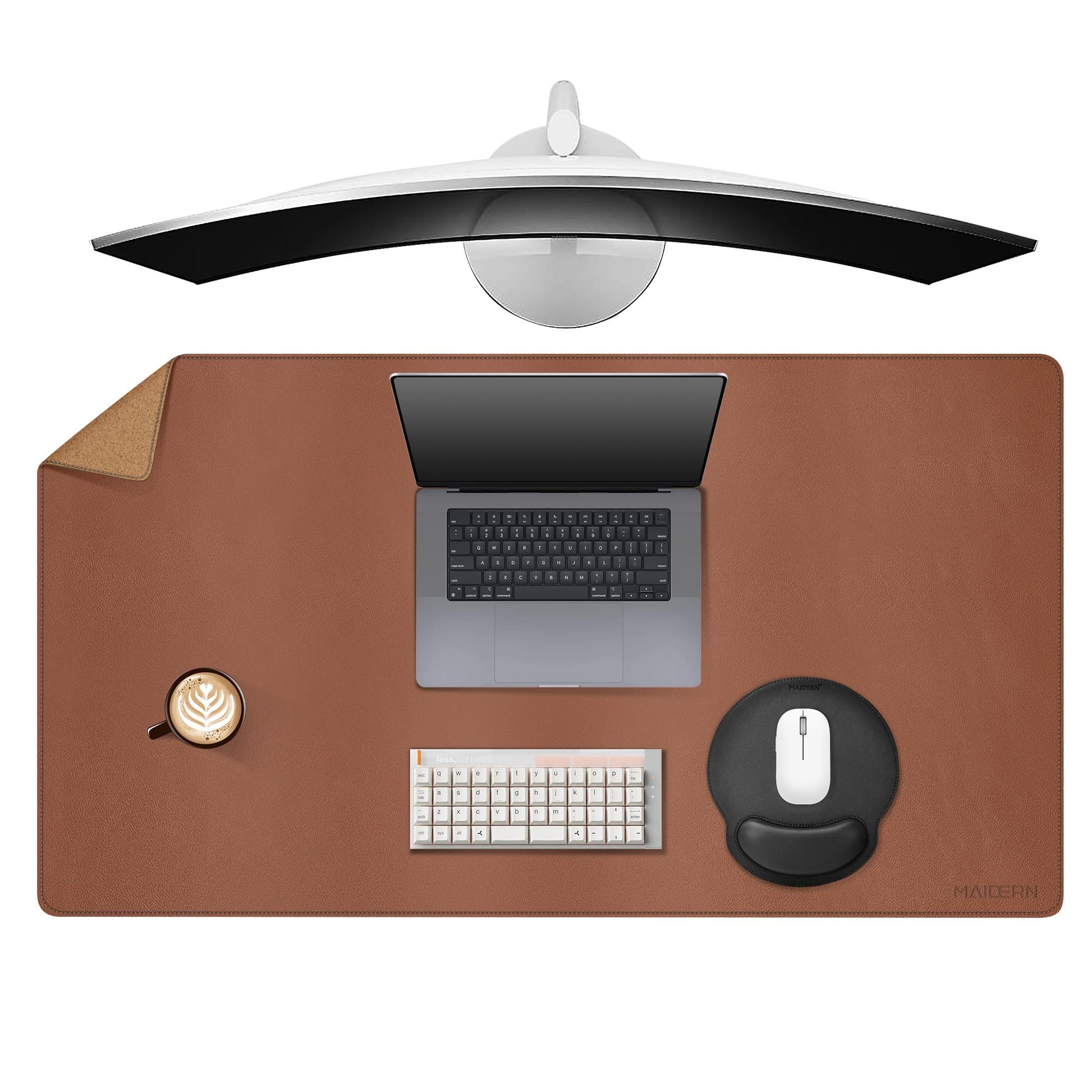 MAIDERN 40” x 24” Leather Desk Pad, Reversible Large Desk Mat, Cork & Leather Large Mouse pad for
