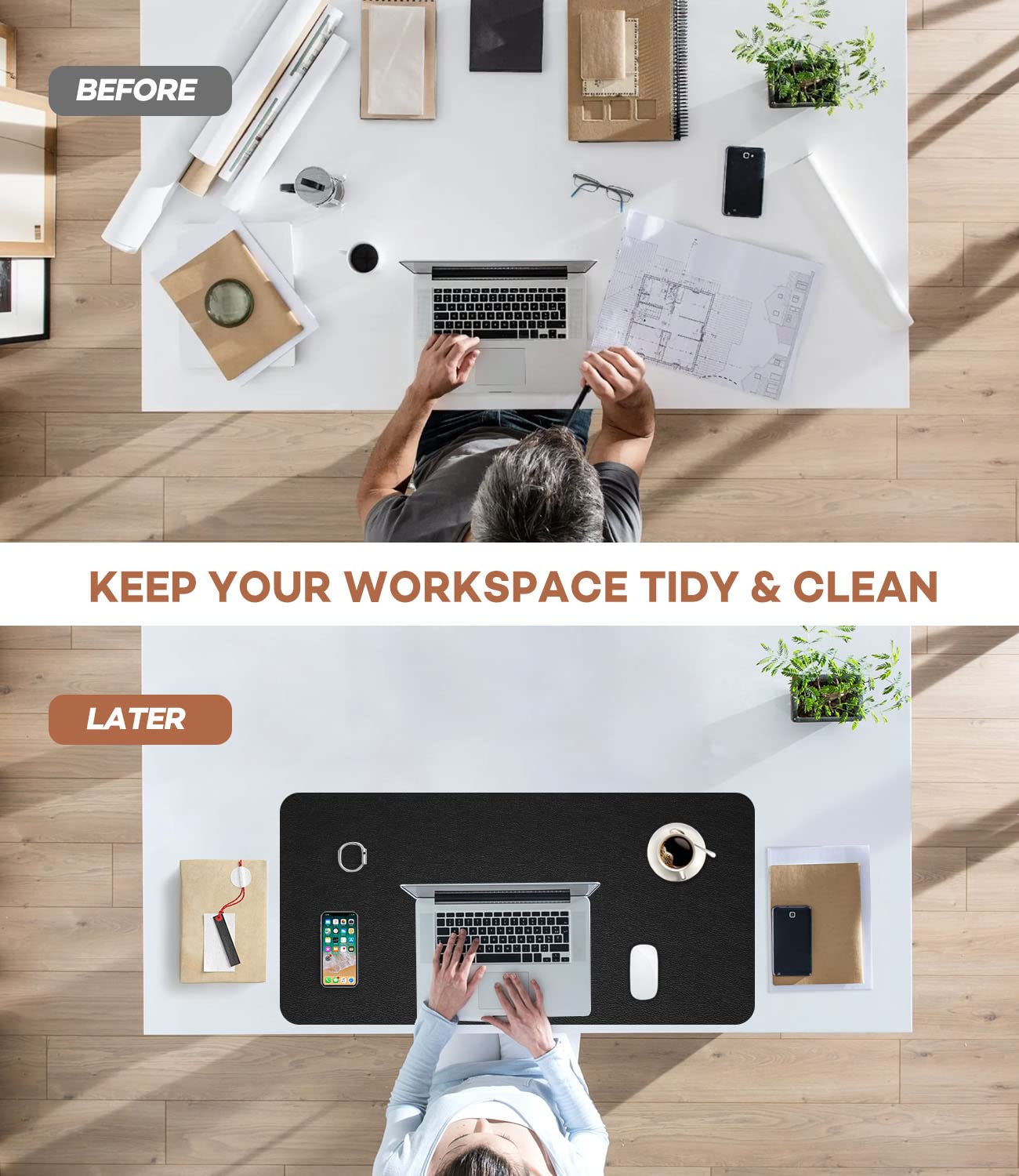 RostiKong Multifunctional Office Desk Pad Non-Slip Desk Mouse Pad Waterproof PU Leather Desk Table