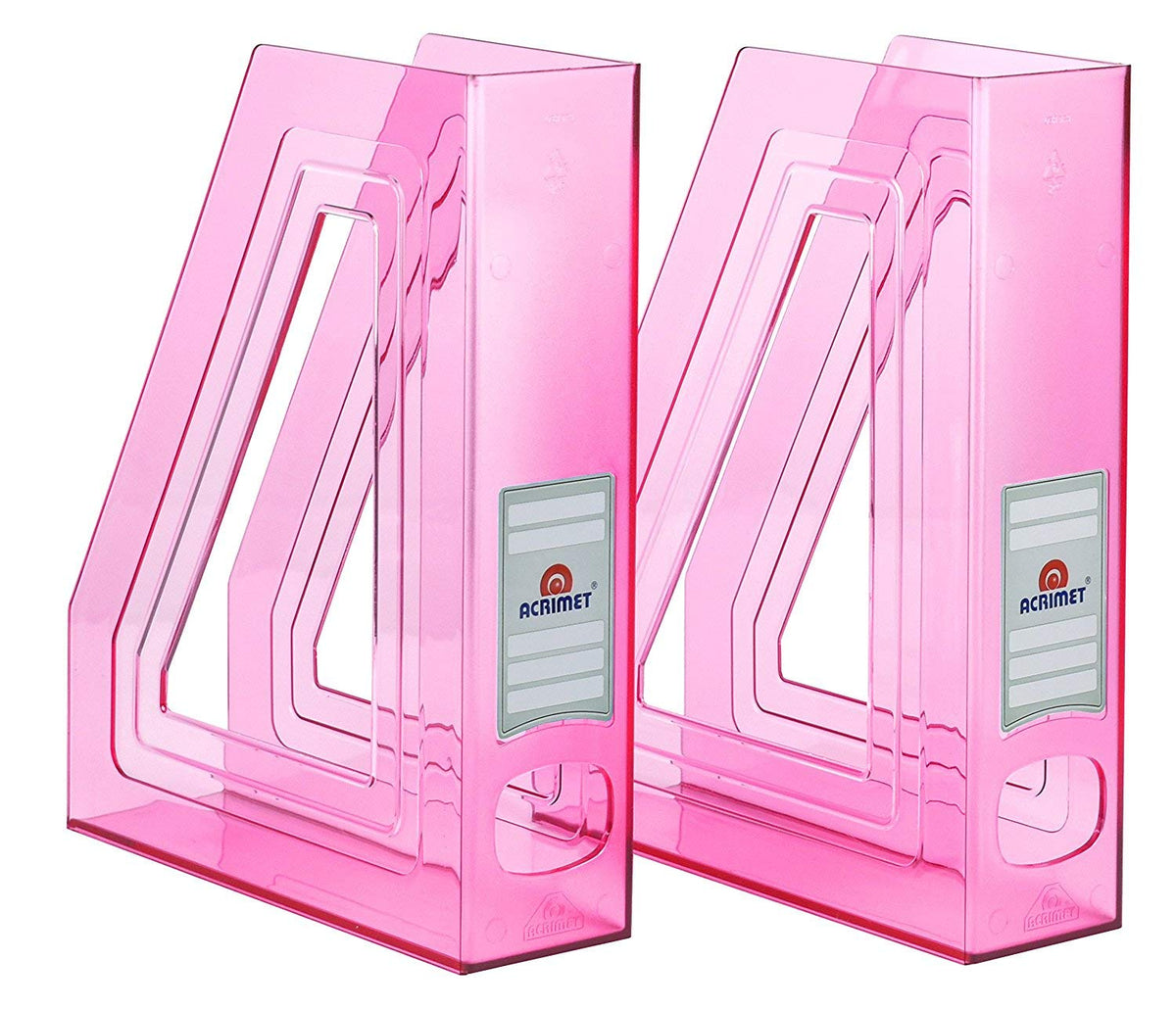 Acrimet Magazine File Holder, Vertical Desk Organizer, Clear Pink, 2 Pack