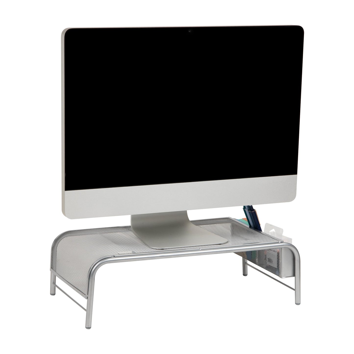 Mind Reader Monitor Stand, Ventilated Laptop Riser, Desktop Organizer, Side Storage, Metal Mesh