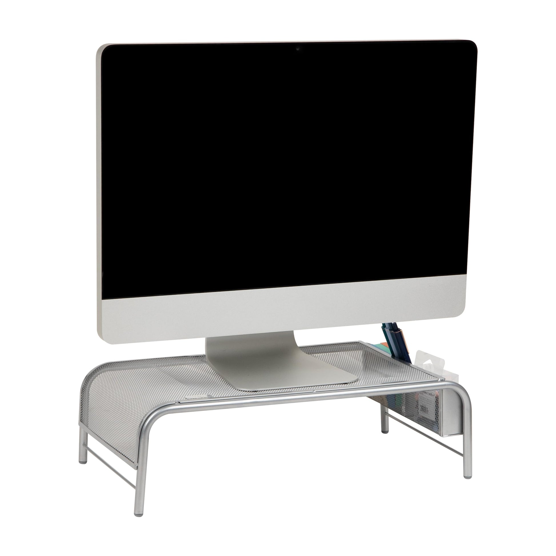 Mind Reader Monitor Stand, Ventilated Laptop Riser, Desktop Organizer, Side Storage, Metal Mesh